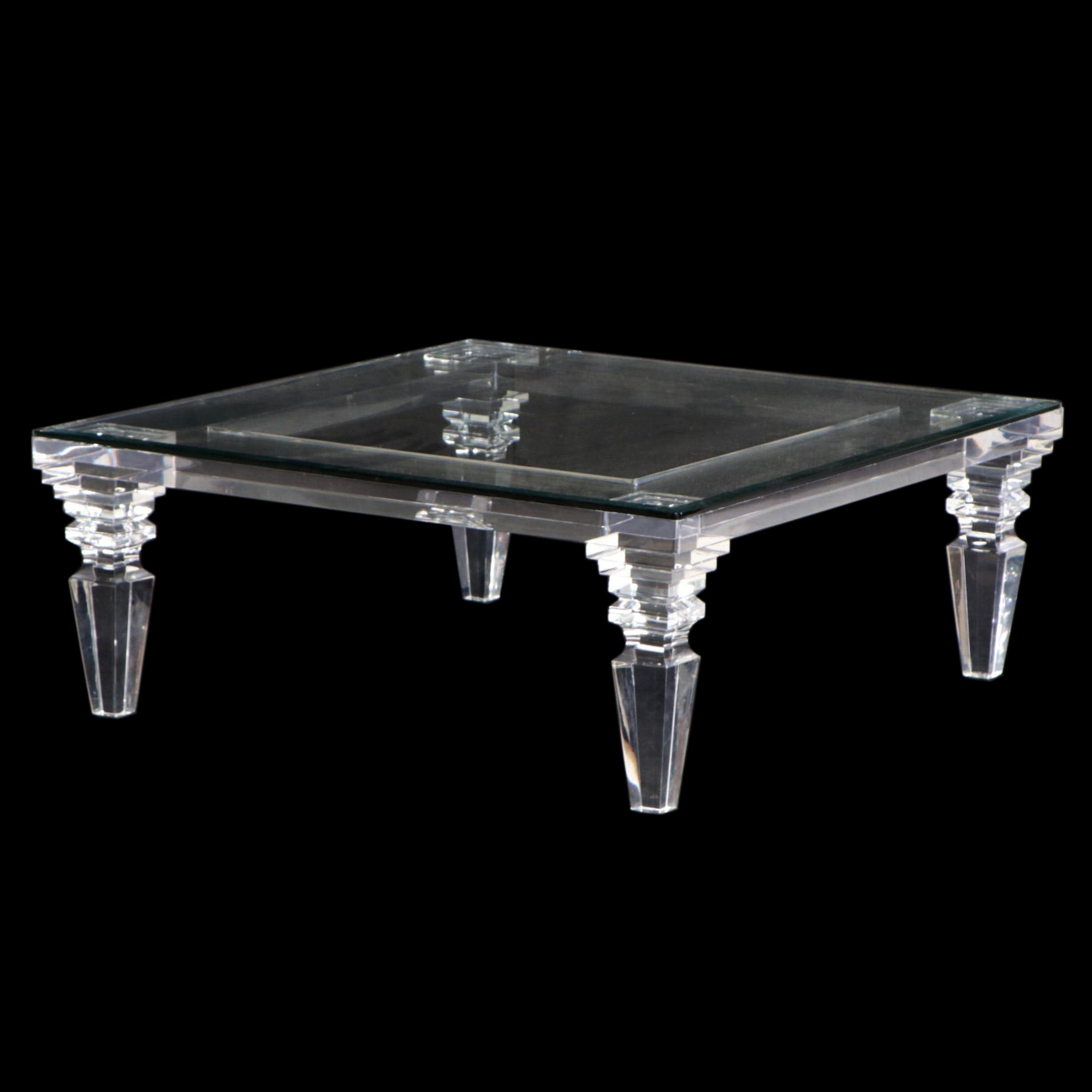 Large Modernist Style Acrylic and Glass Top Coffee Table