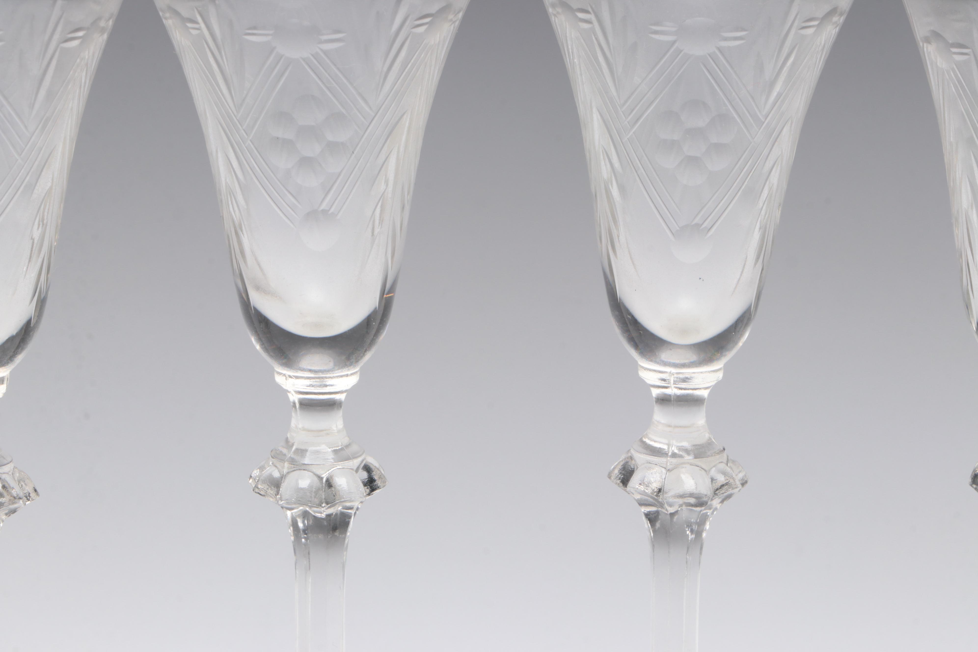 Bohemian Cut Enameled Glass Vase and Bowl with Georgian Style Cordials