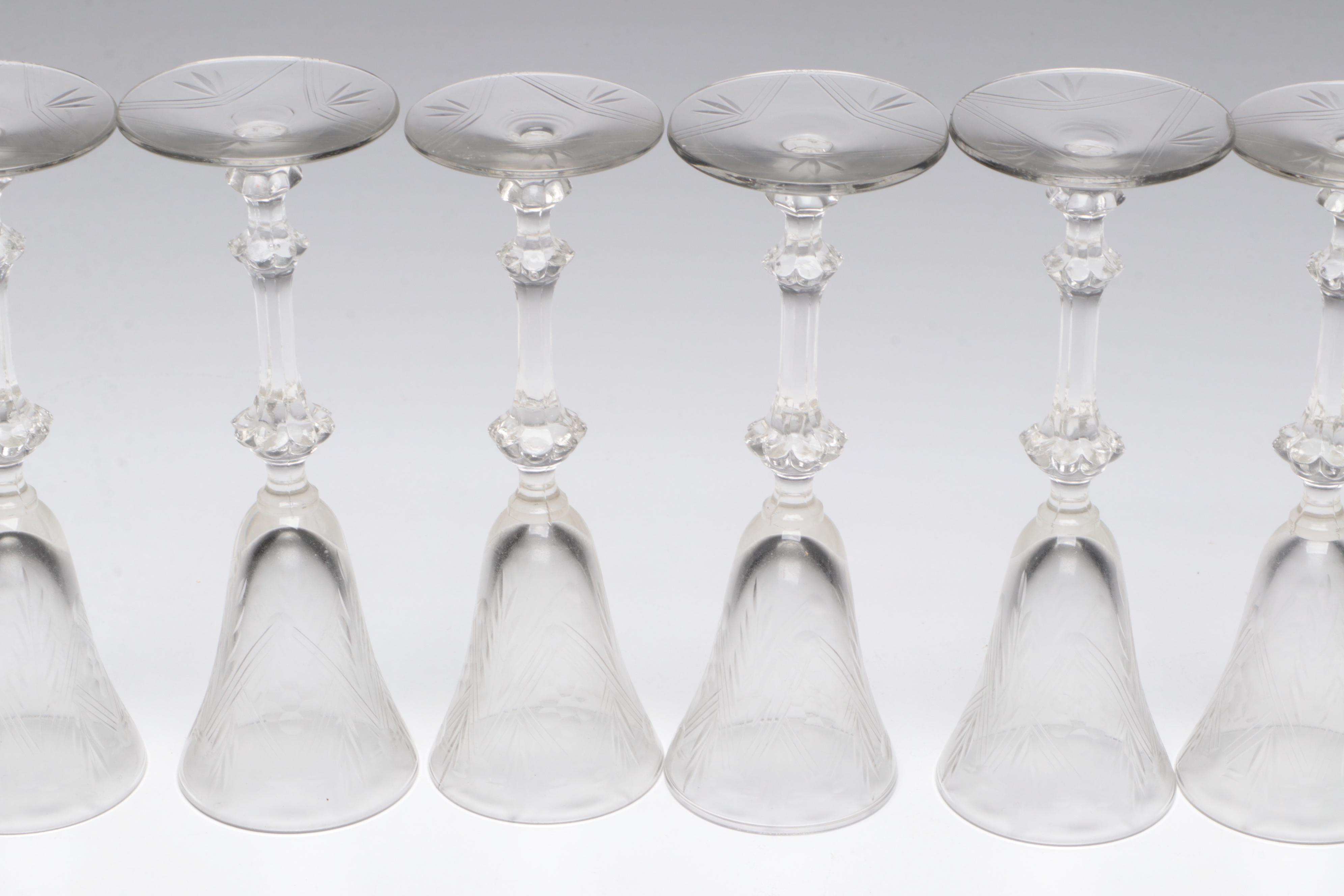 Bohemian Cut Enameled Glass Vase and Bowl with Georgian Style Cordials