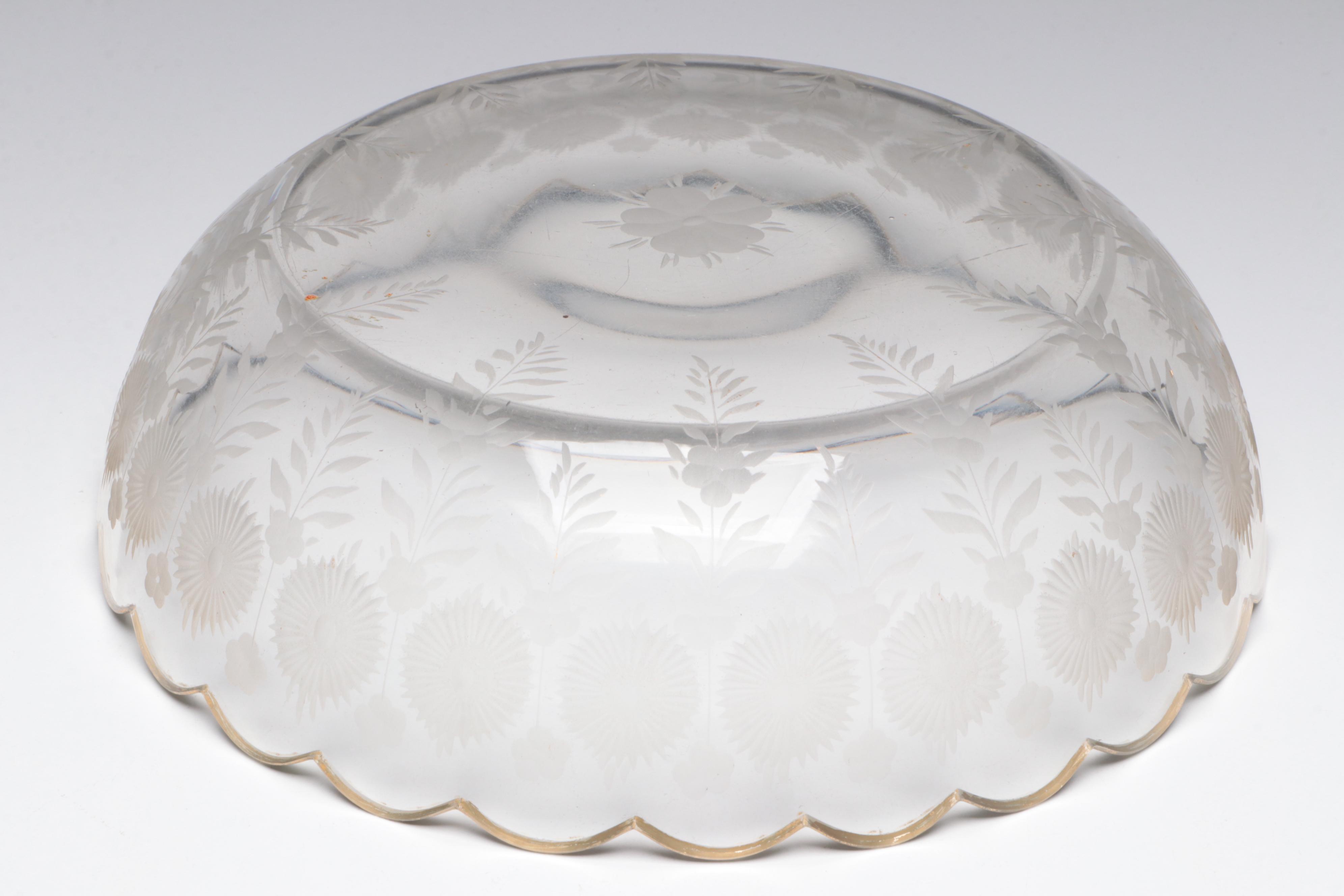 Bohemian Cut Enameled Glass Vase and Bowl with Georgian Style Cordials