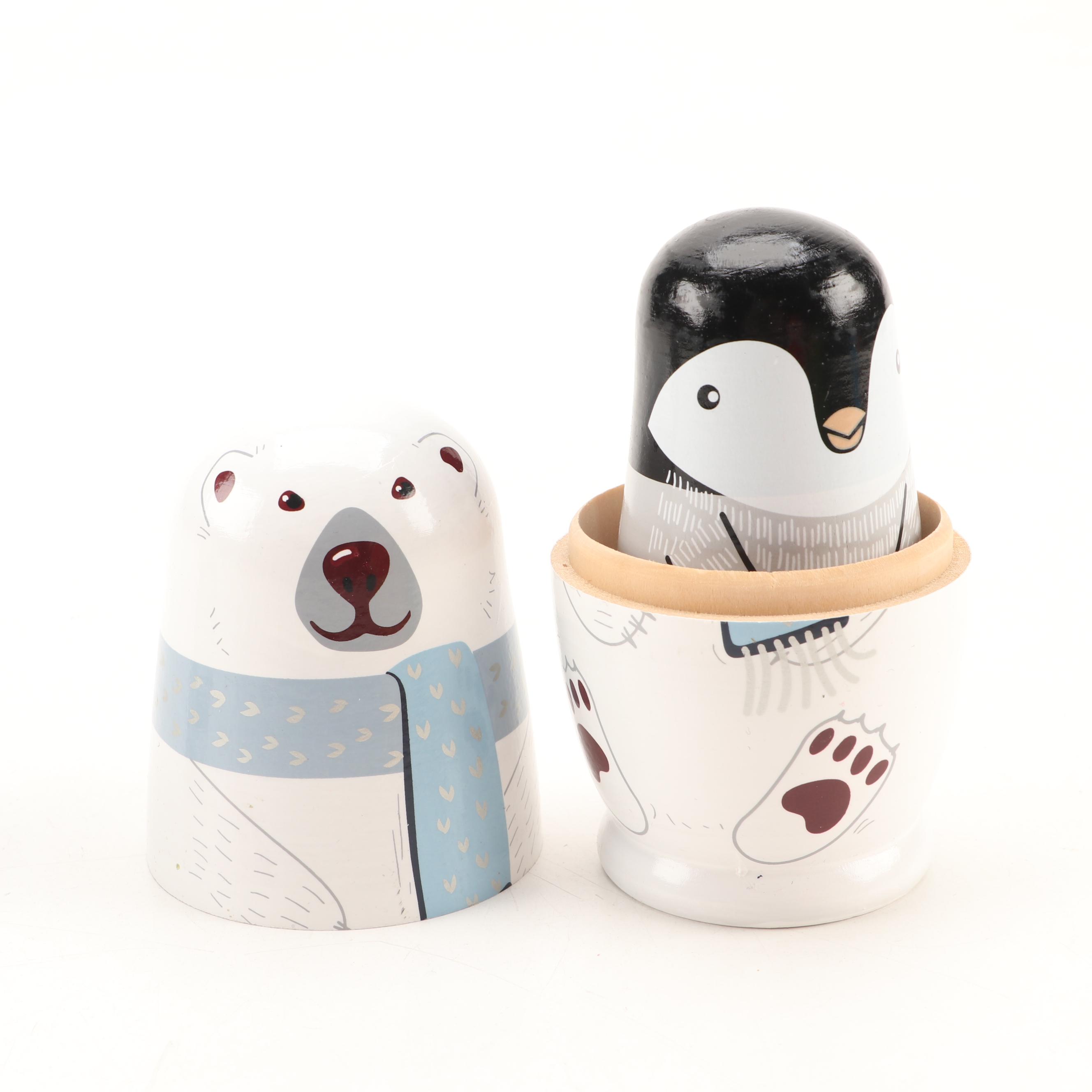 Santa Claus, Frog and Arctic Animal Matryoshka Nesting Dolls