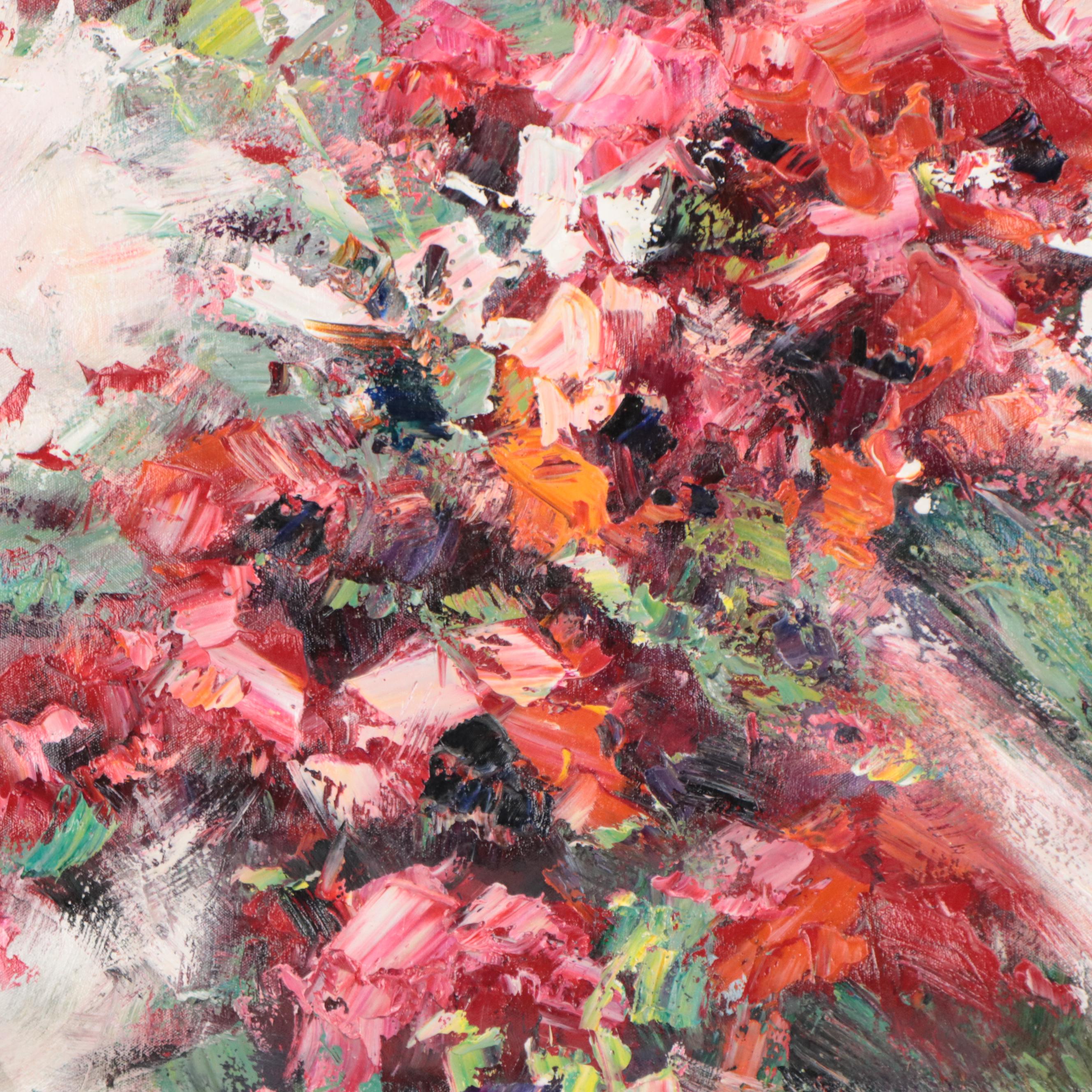 Bing Abstract Expressionist Style Oil Painting of Flowers, 21st Century