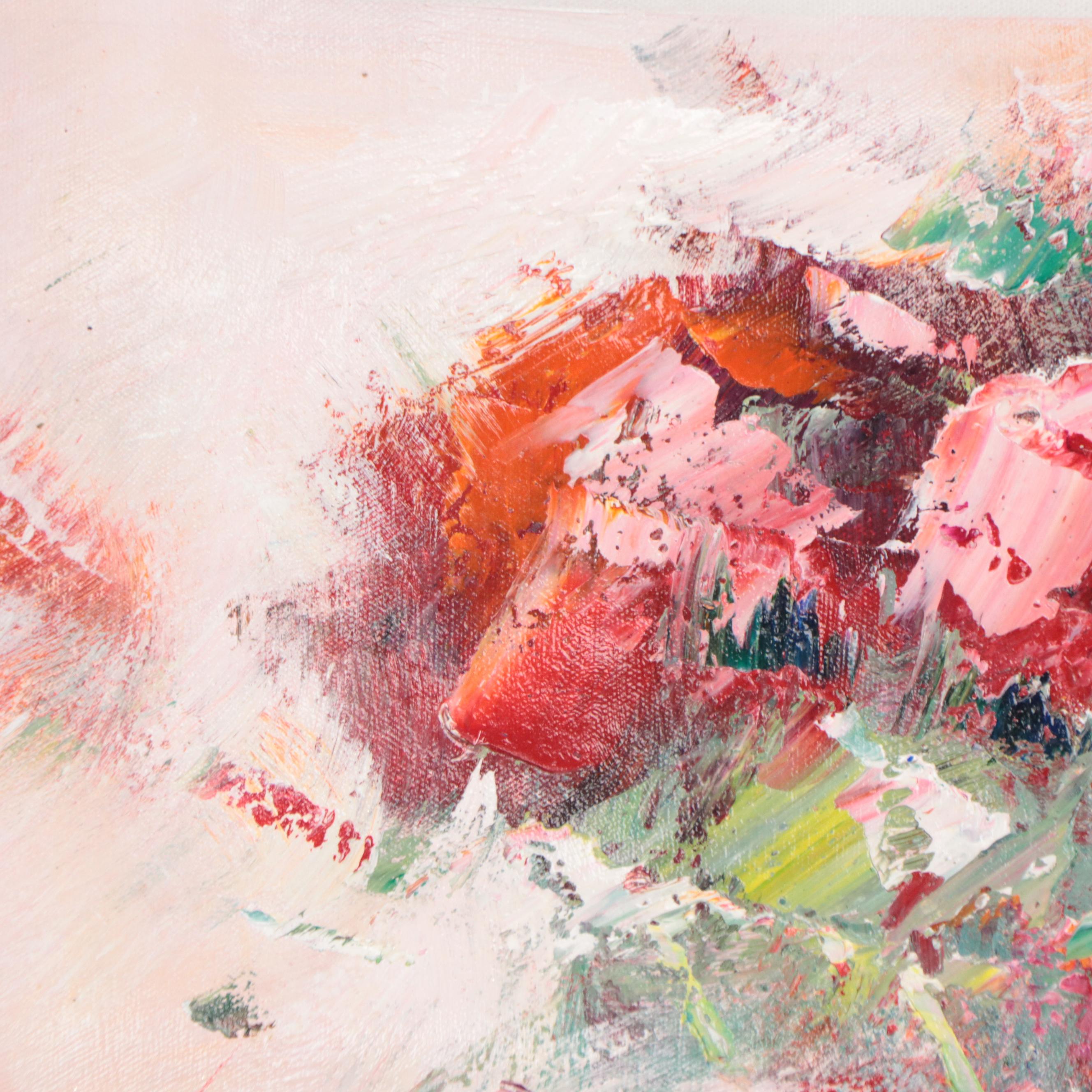 Bing Abstract Expressionist Style Oil Painting of Flowers, 21st Century