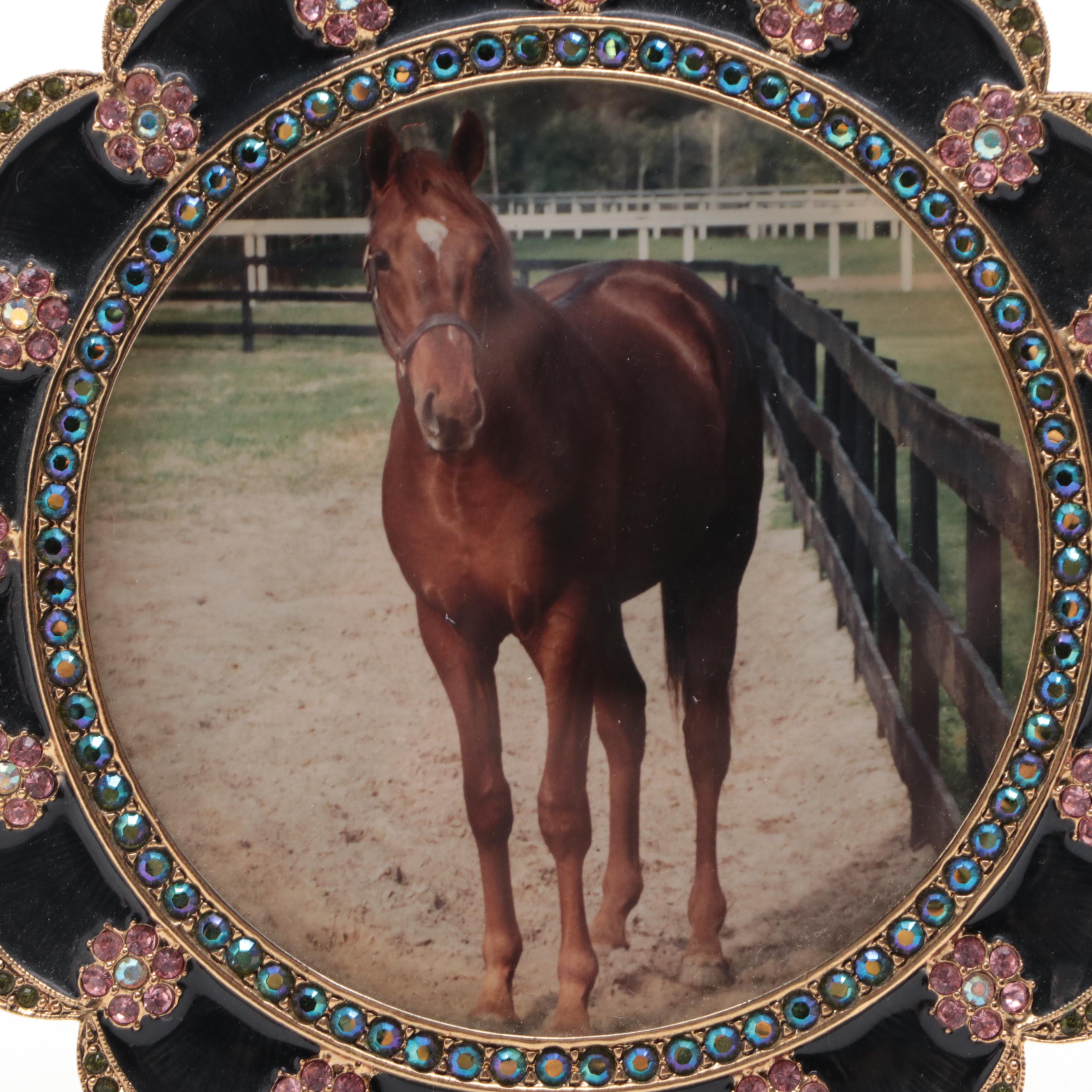 Jay Strongwater Enameled and Jeweled Round Table Top Picture Frame