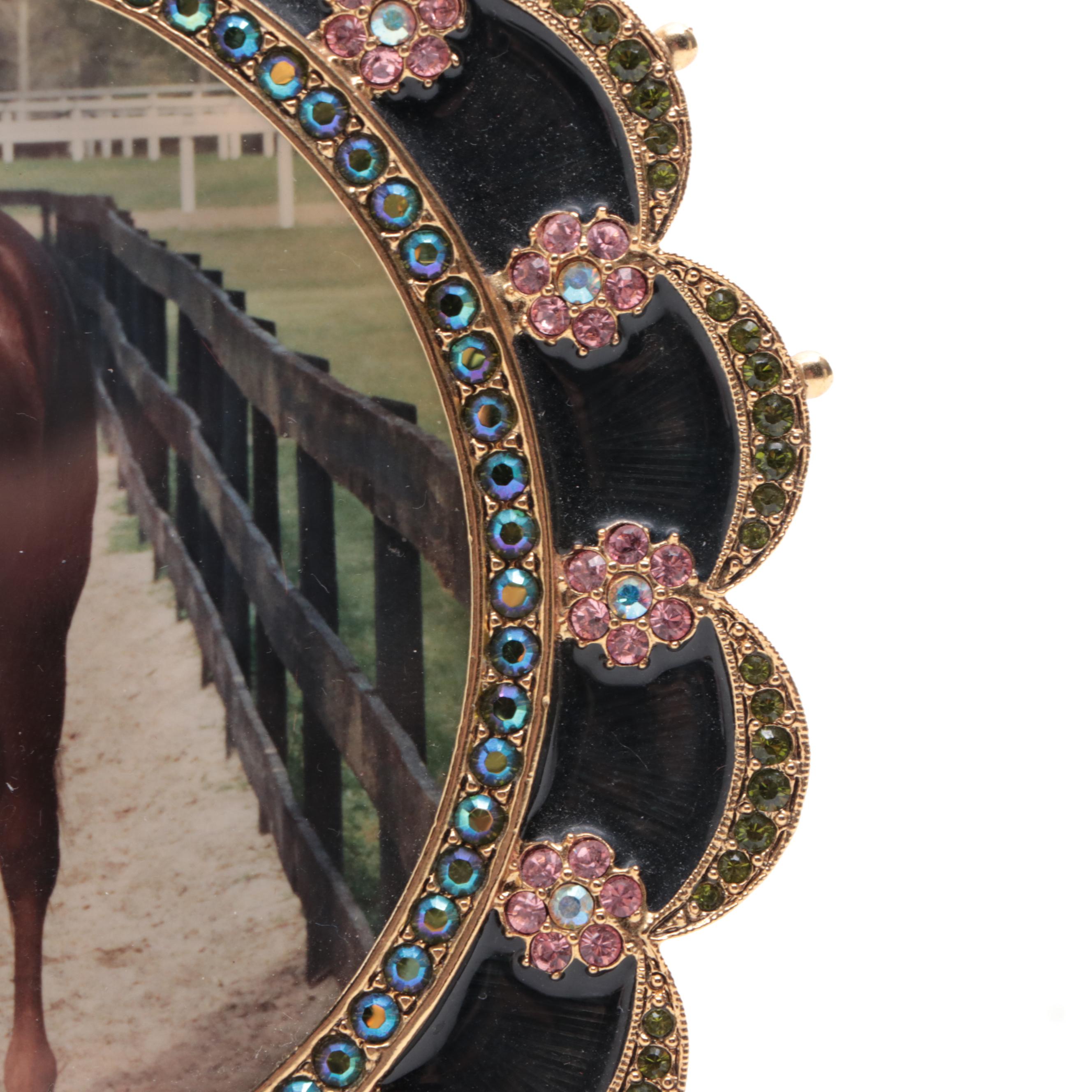 Jay Strongwater Enameled and Jeweled Round Table Top Picture Frame