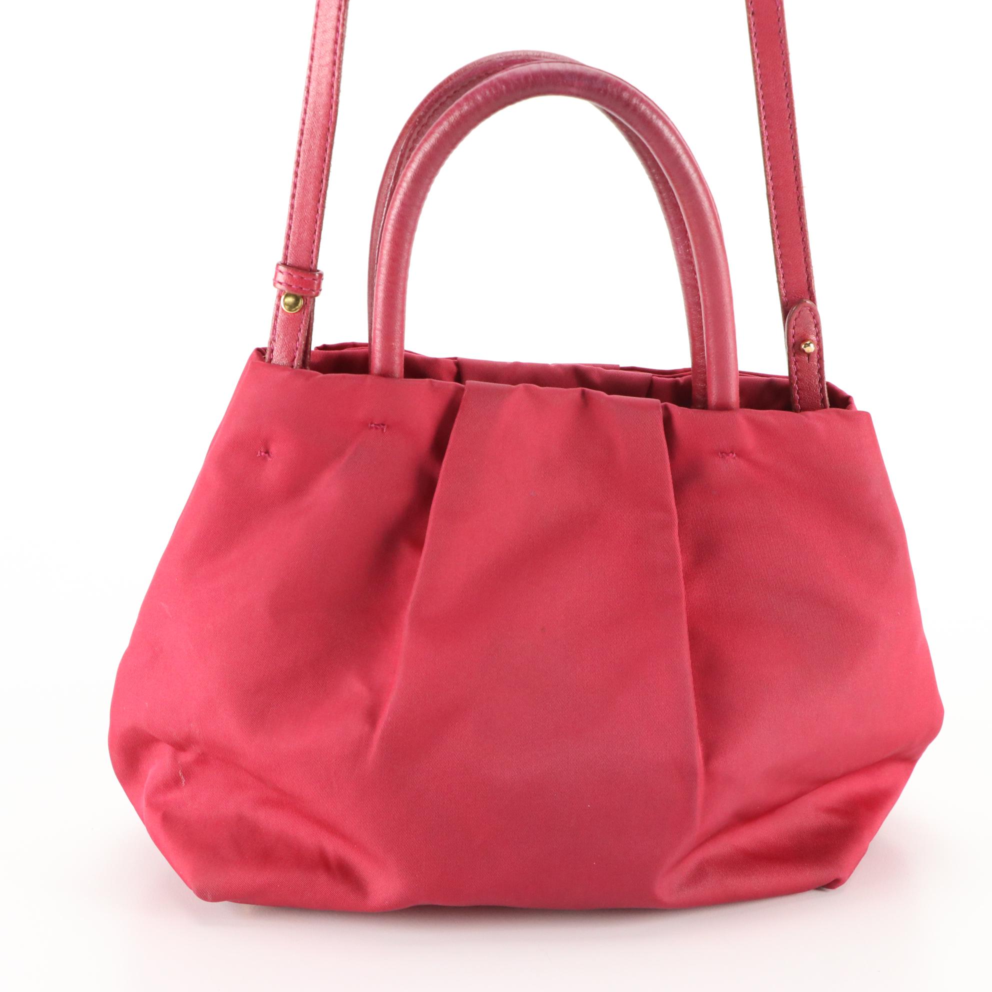 Prada Pink Tessuto Nylon and Lambskin Leather Two-Way Bag with Flat Bow