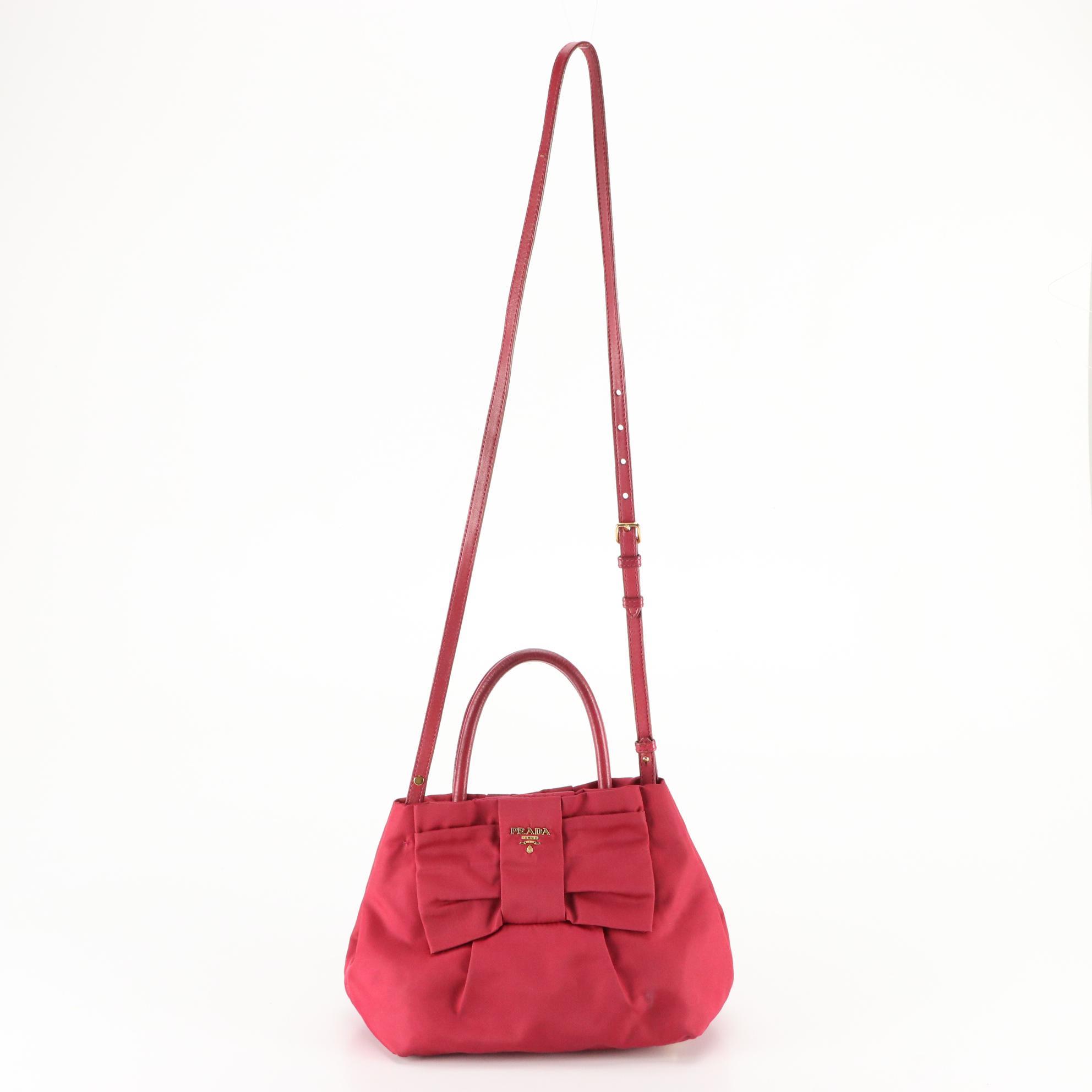 Prada Pink Tessuto Nylon and Lambskin Leather Two-Way Bag with Flat Bow