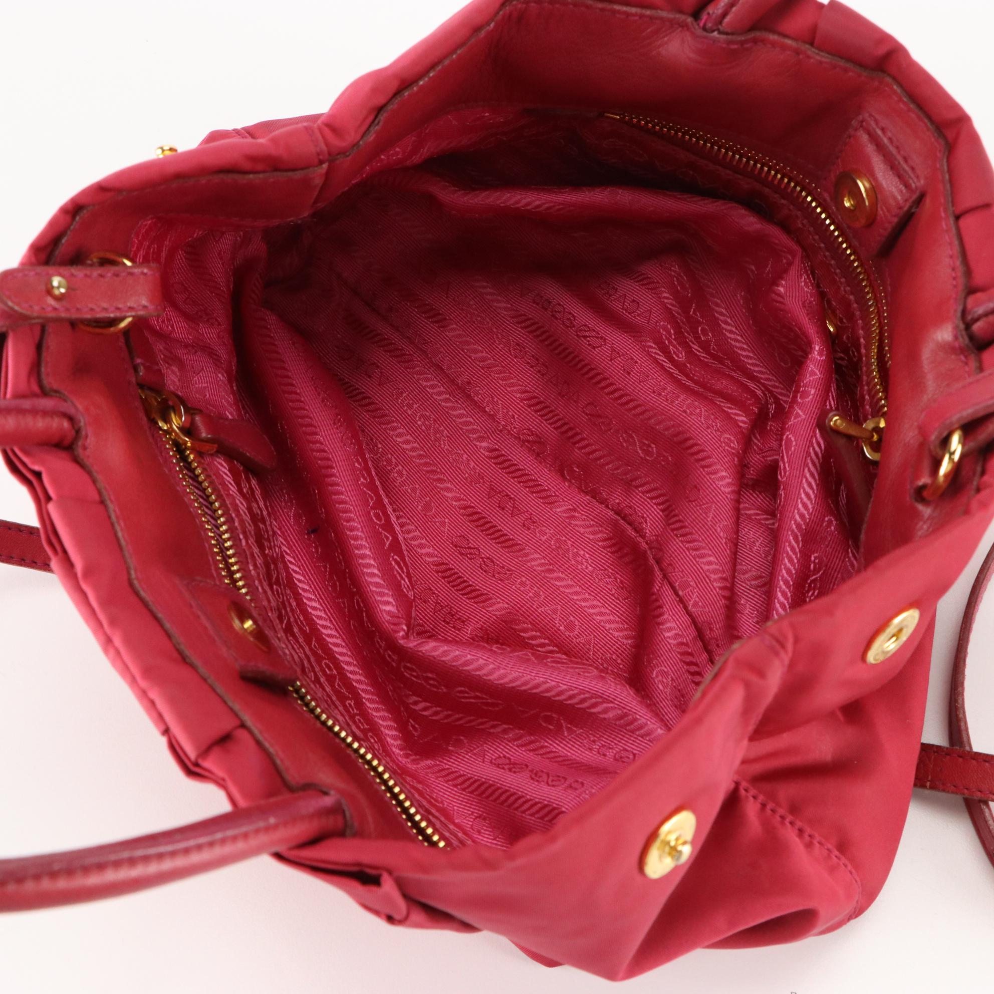 Prada Pink Tessuto Nylon and Lambskin Leather Two-Way Bag with Flat Bow