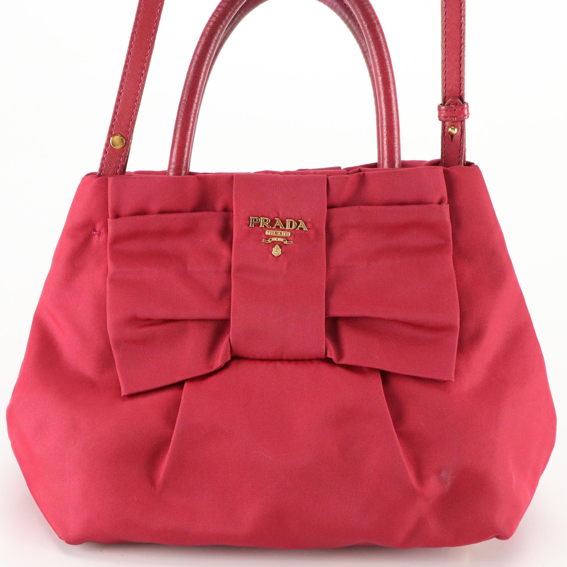 Prada Pink Tessuto Nylon and Lambskin Leather Two-Way Bag with Flat Bow