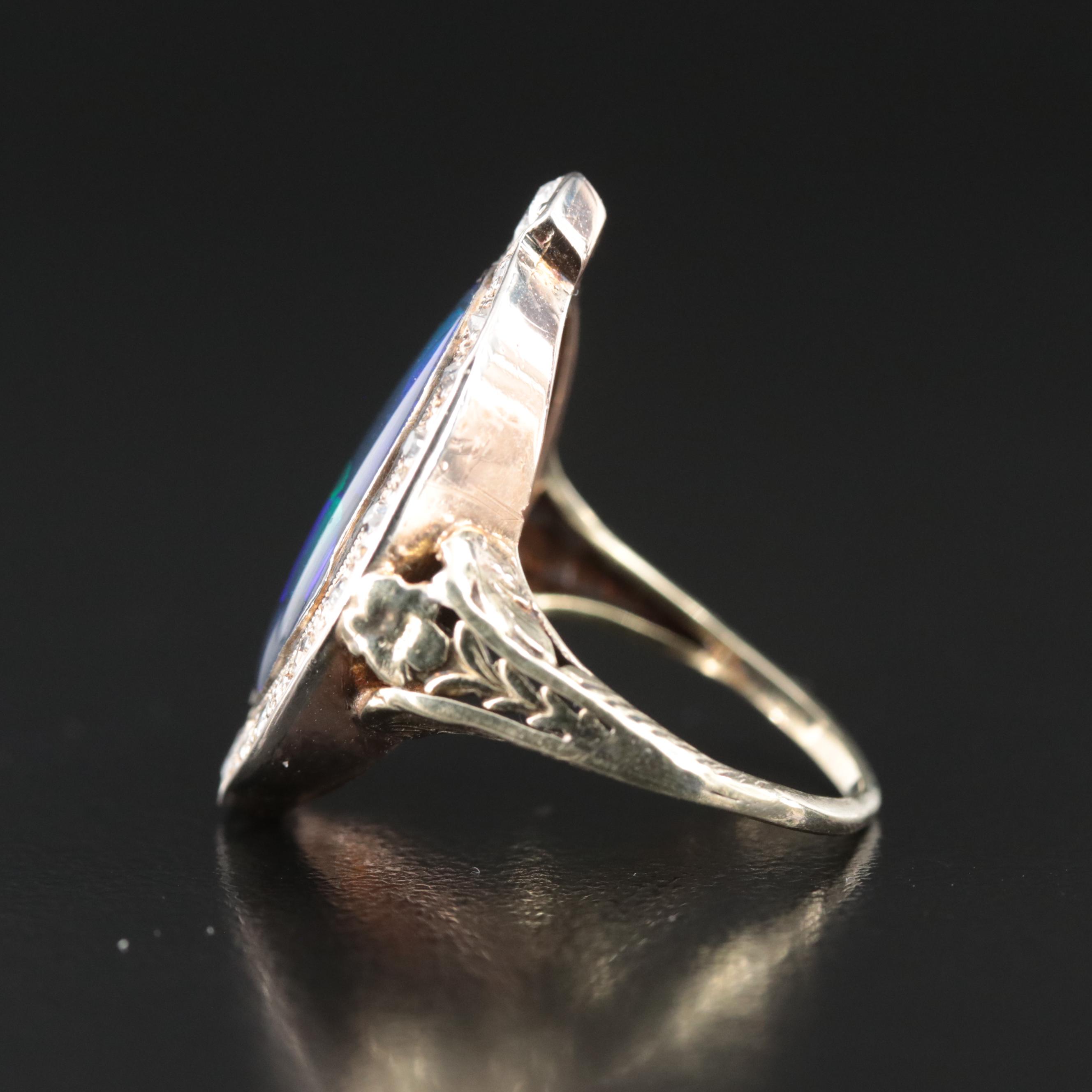 10K and 14K Black Opal and Diamond Ring with GIA Report