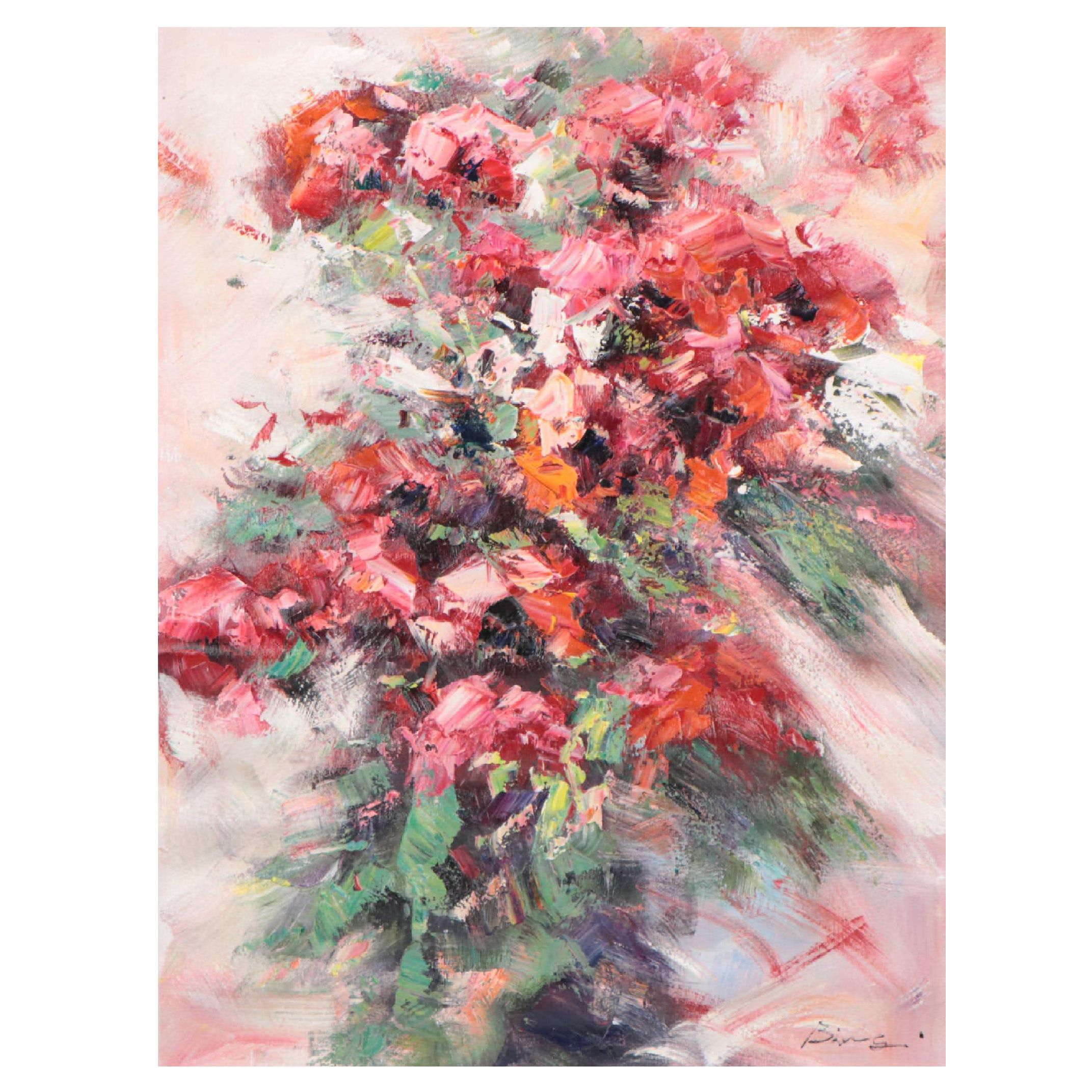 Bing Abstract Expressionist Style Oil Painting of Flowers, 21st Century