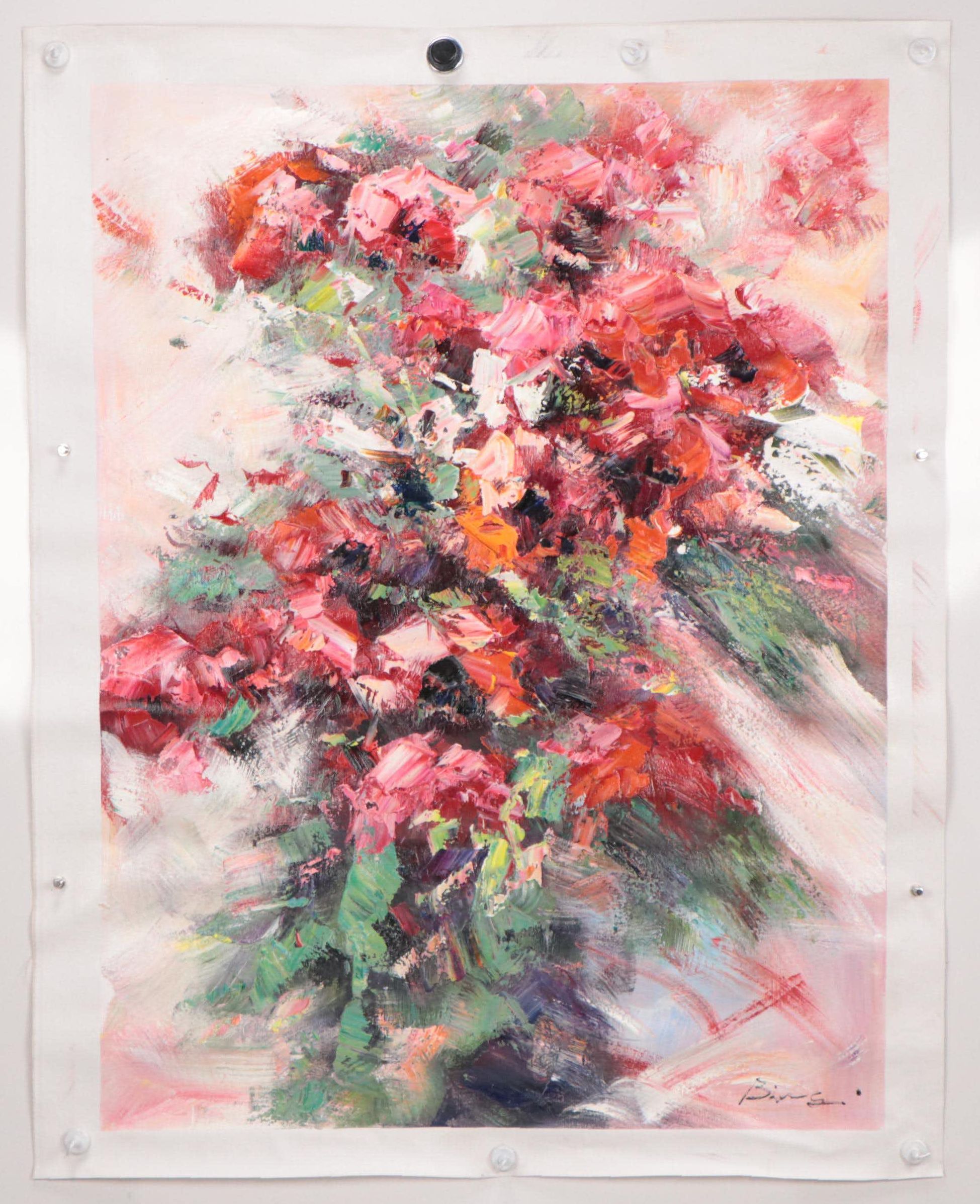 Bing Abstract Expressionist Style Oil Painting of Flowers, 21st Century