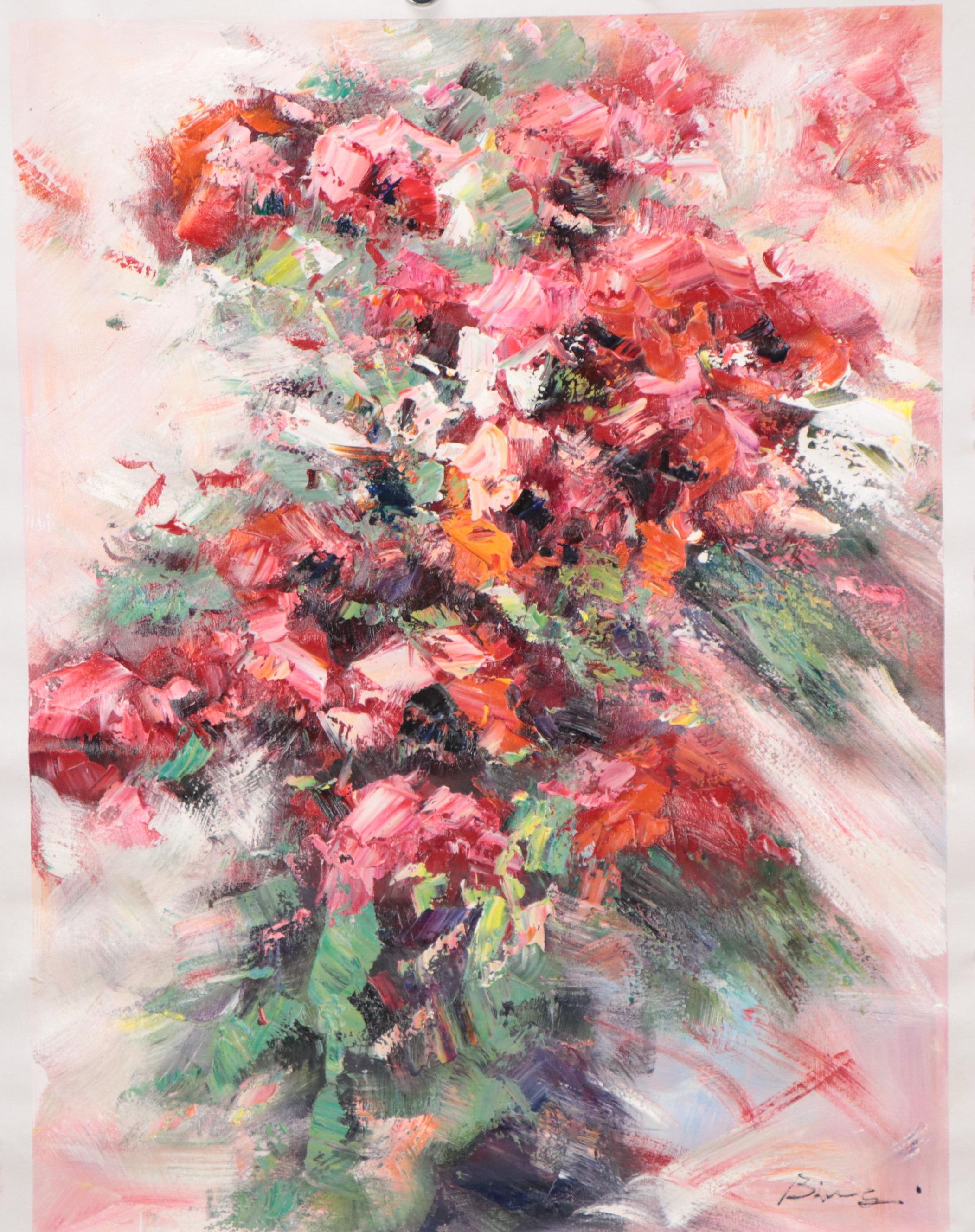 Bing Abstract Expressionist Style Oil Painting of Flowers, 21st Century