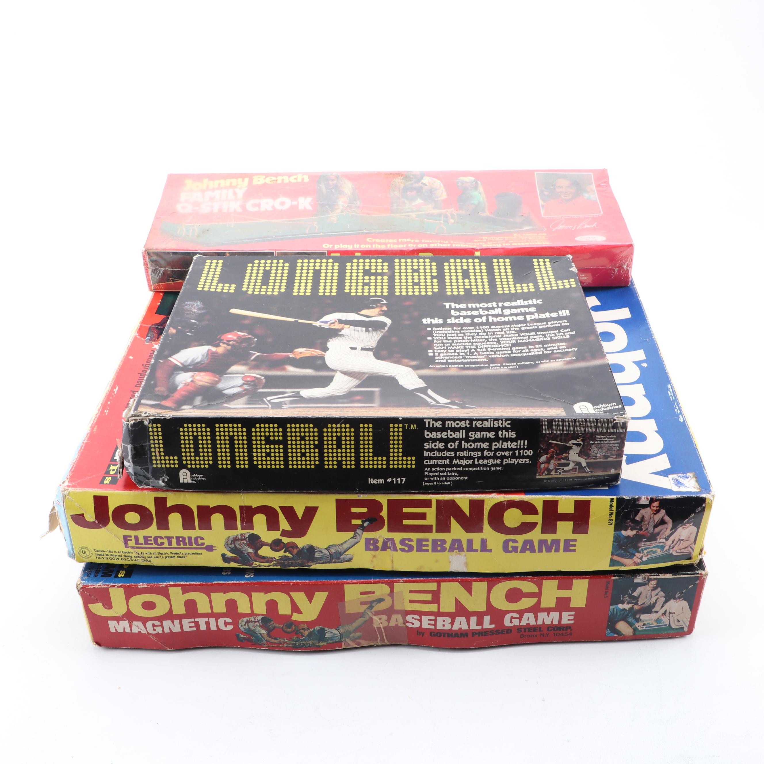 "Johnny Bench Electric Baseball Game" with "Q-Stick Cro-K", and "Longball"