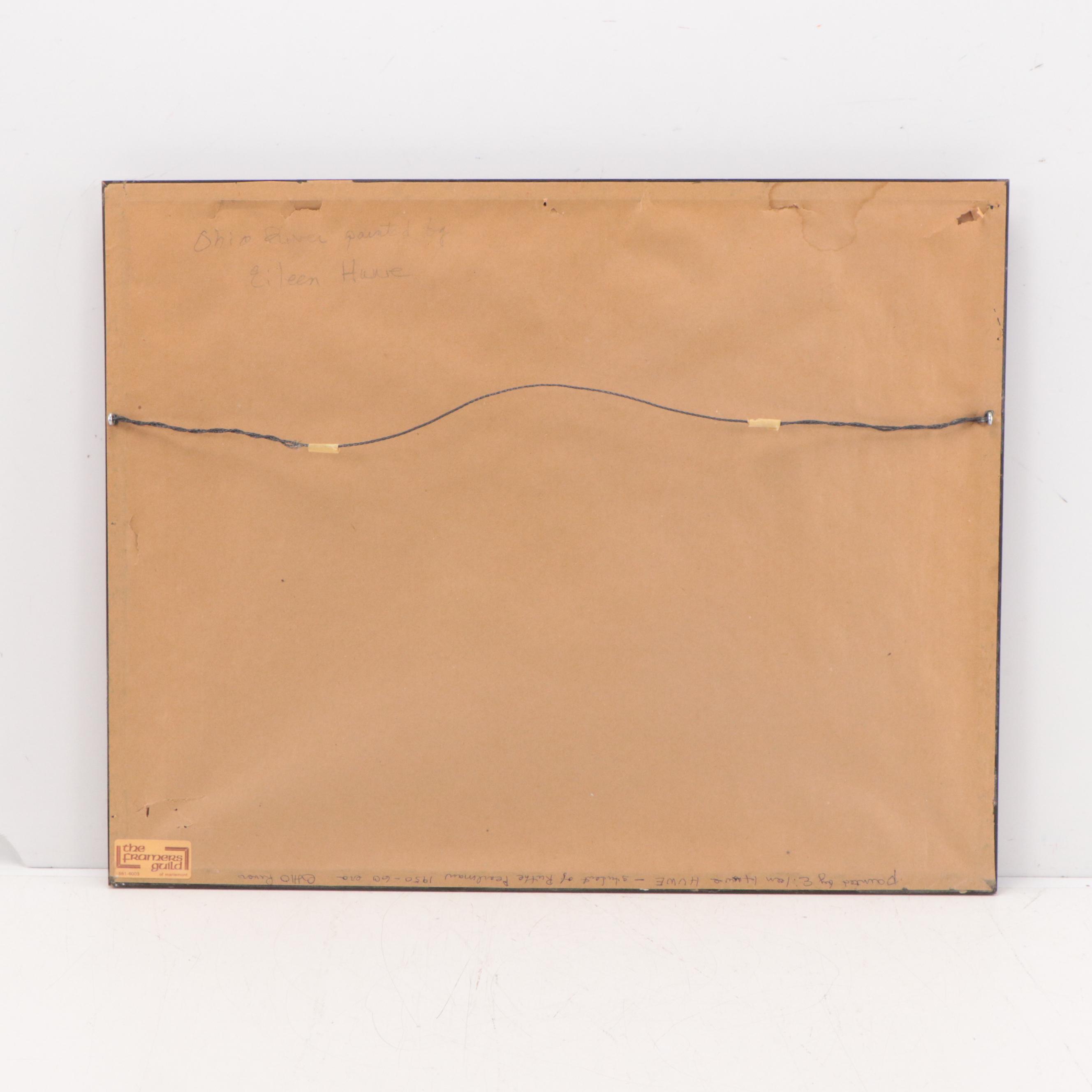 Landscape Acrylic Painting of the Ohio River, Mid 20th Century