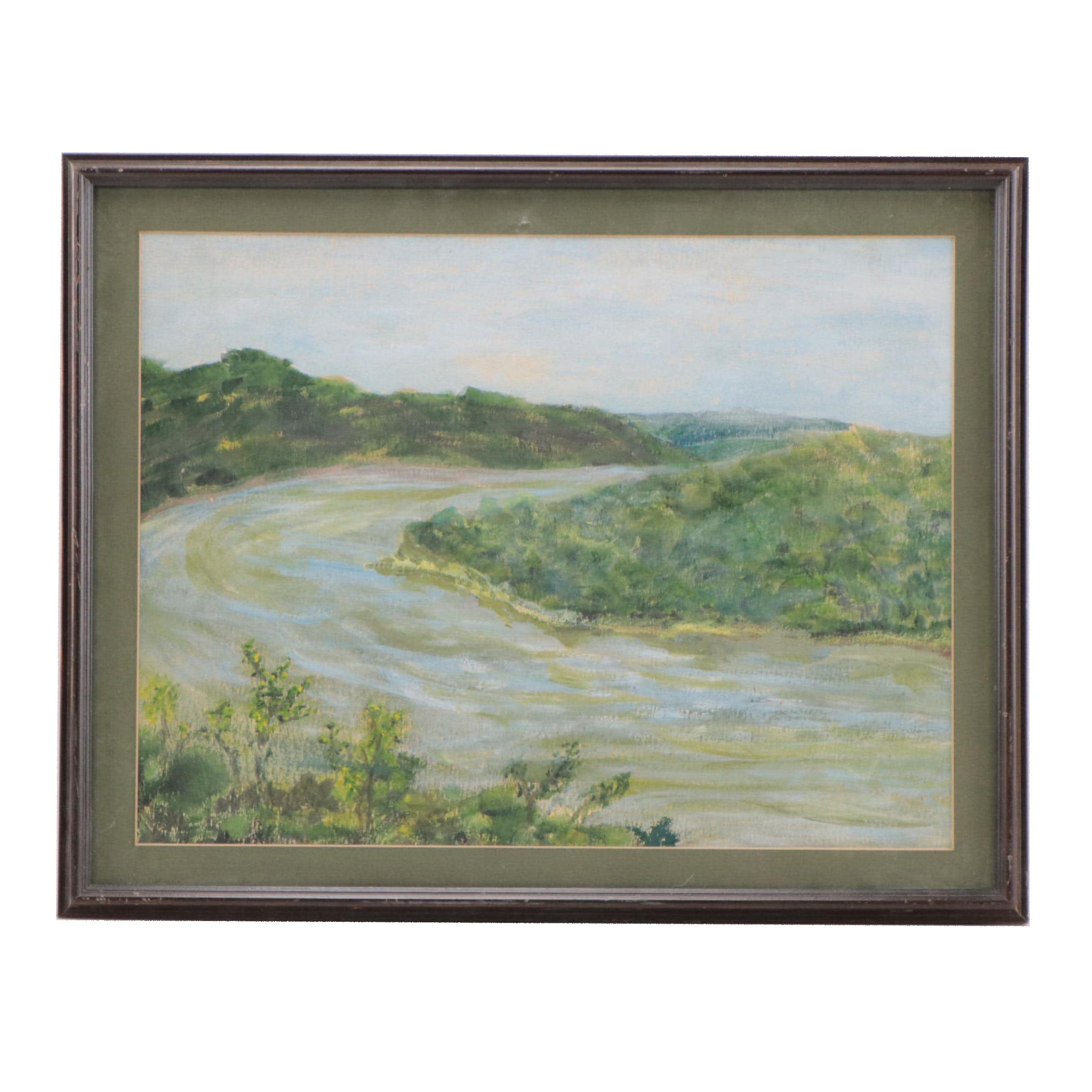 Landscape Acrylic Painting of the Ohio River, Mid 20th Century