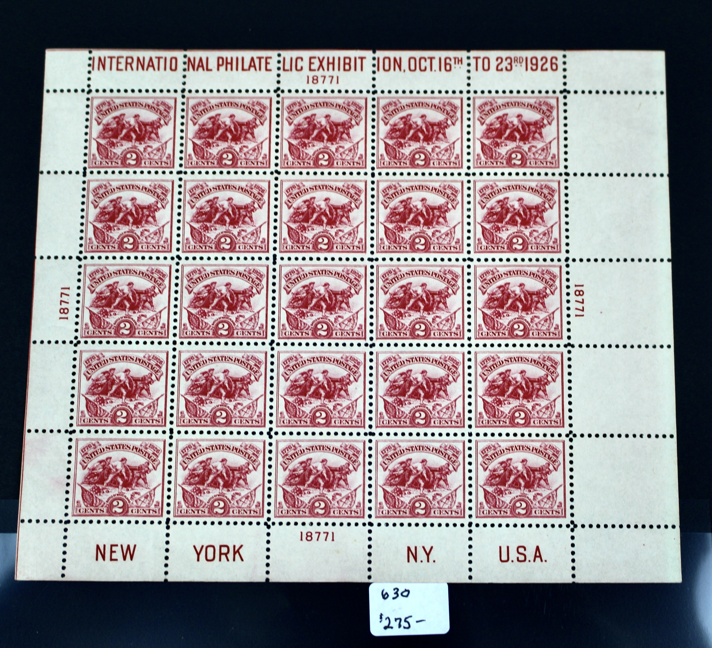 Scott #630 White Plains Souvenir Postage Stamp Sheet