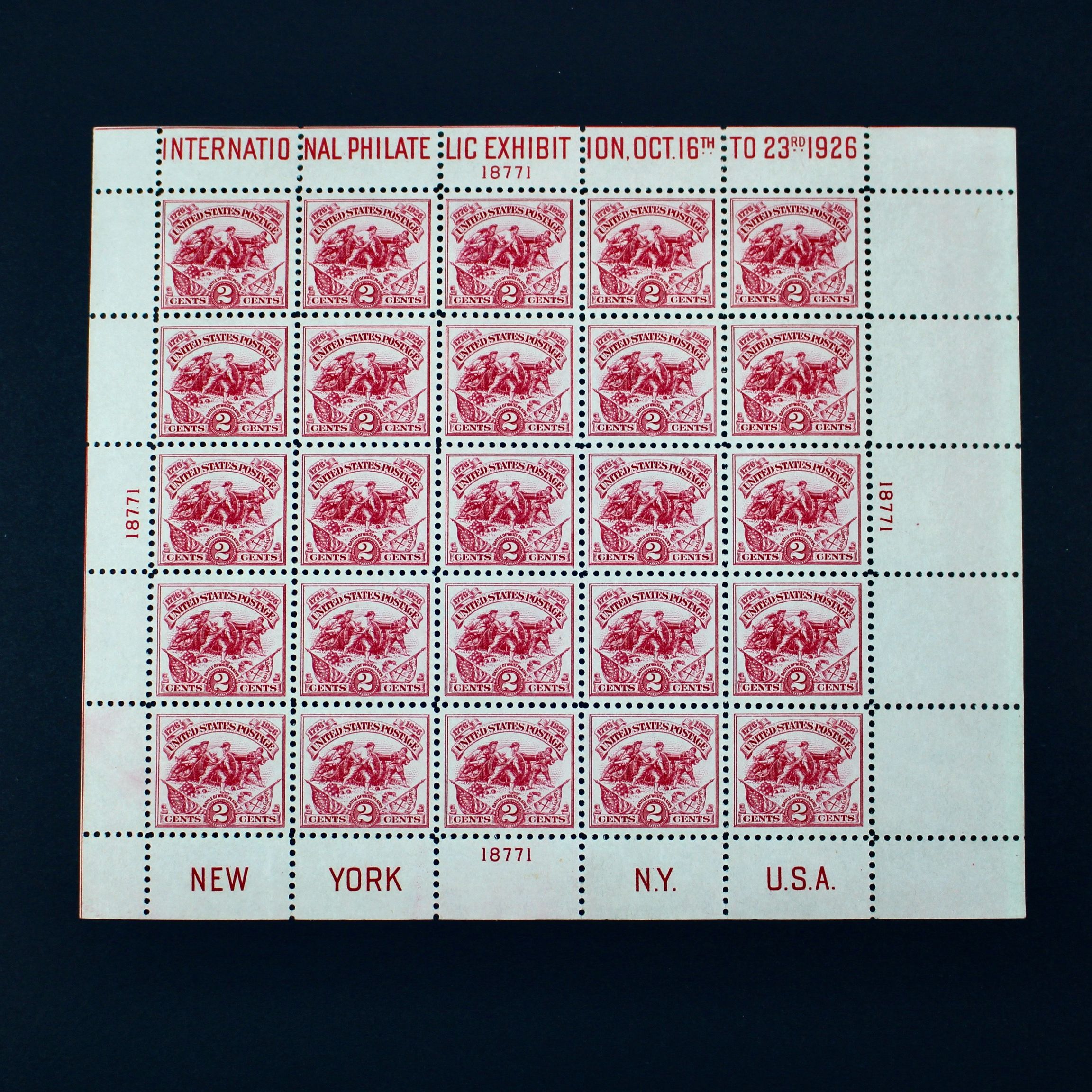 Scott #630 White Plains Souvenir Postage Stamp Sheet