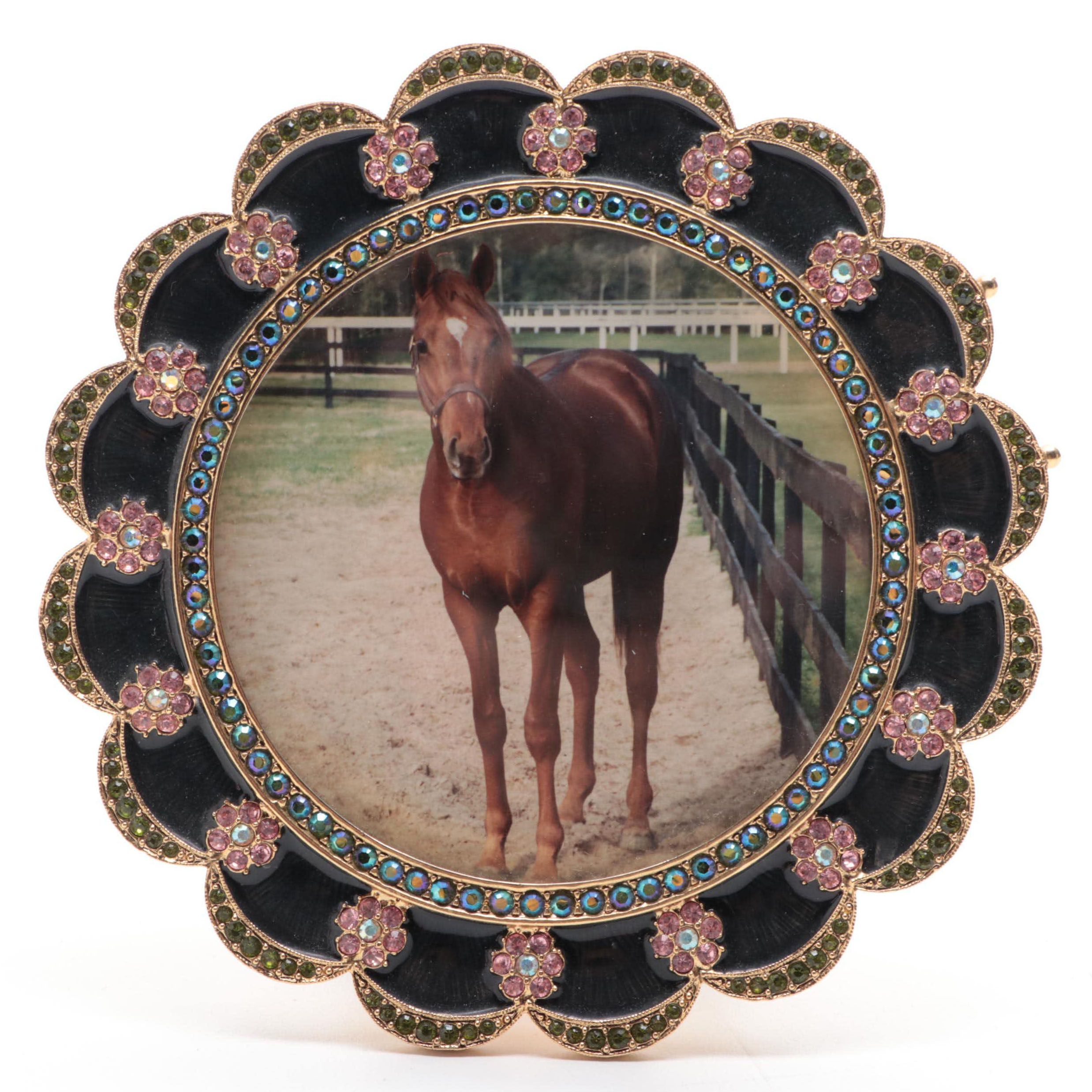 Jay Strongwater Enameled and Jeweled Round Table Top Picture Frame