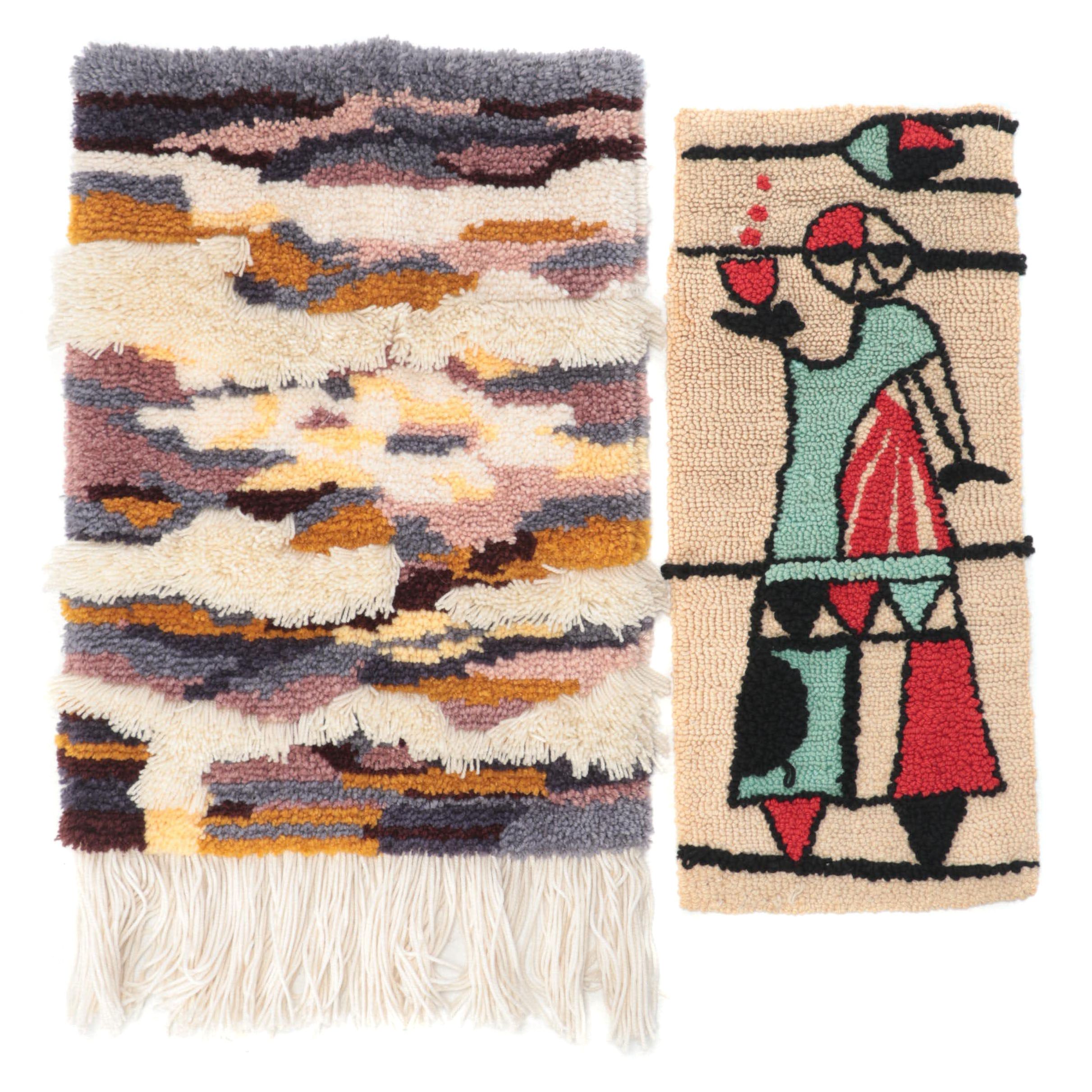 Handcrafted Hooked Wool and Mixed Pile Wall Hangings