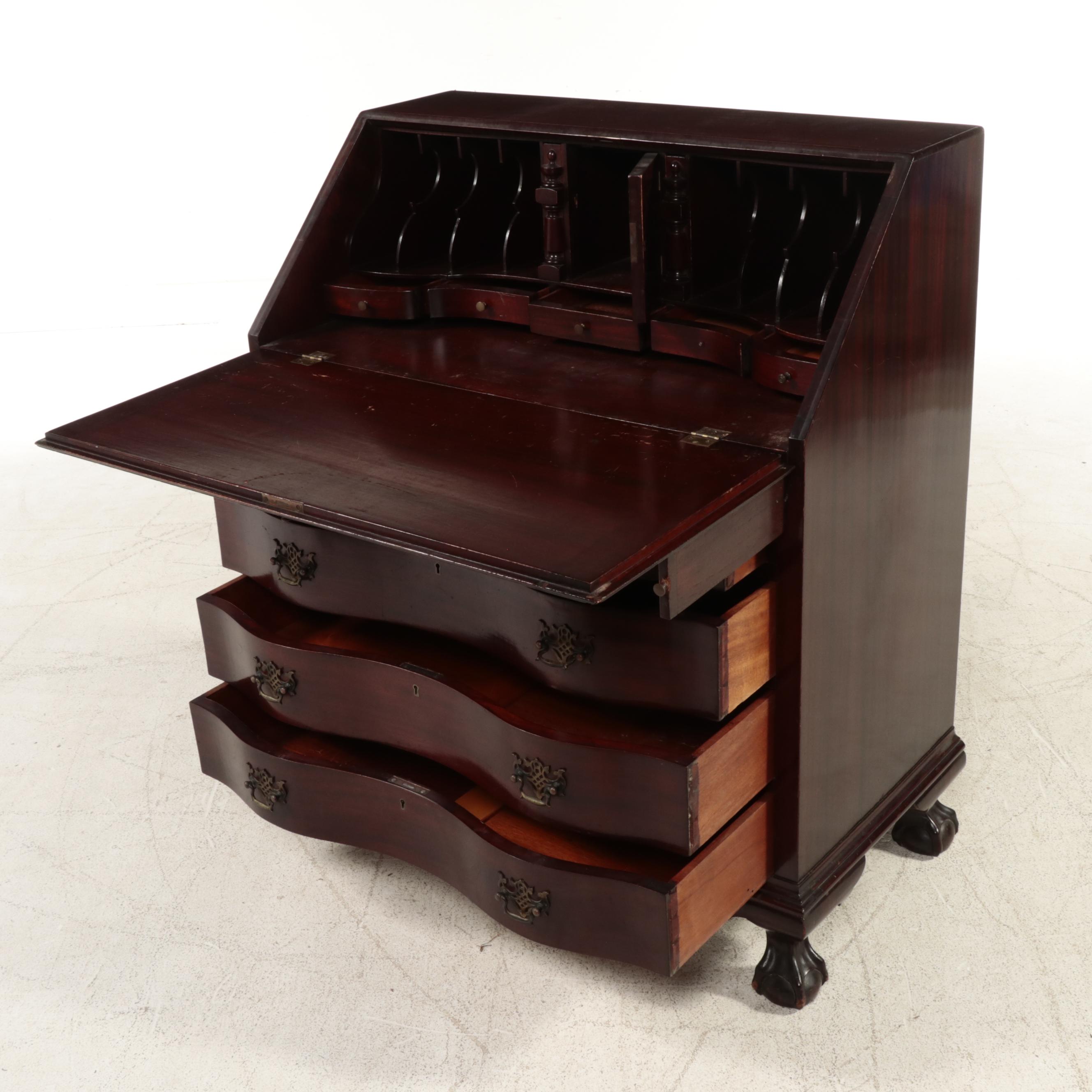 Chippendale Style Mahogany Slant-Front Desk, Early 20th Century