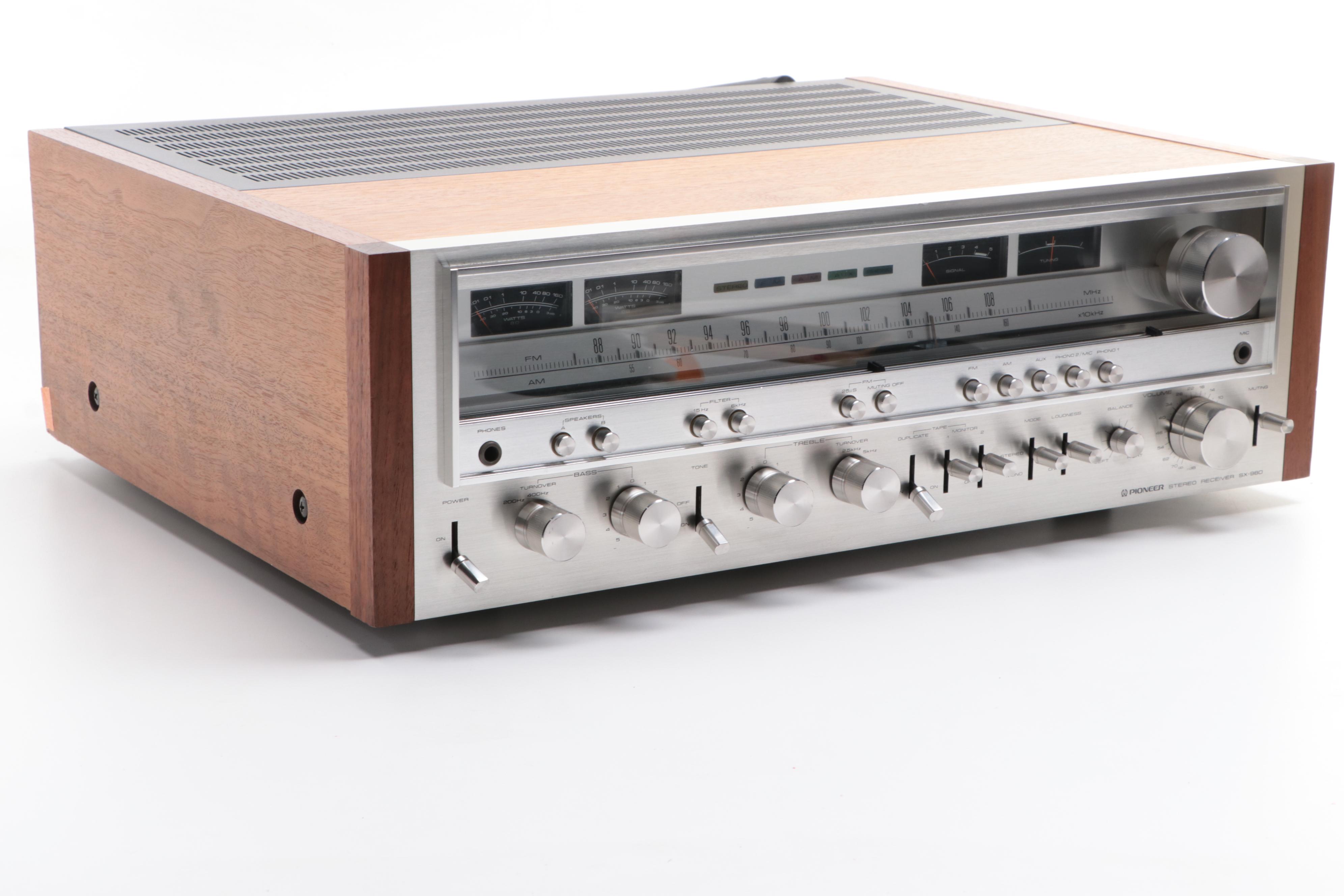 Pioneer Stereo Receiver With Walnut Veneer and Brushed Steel Finish