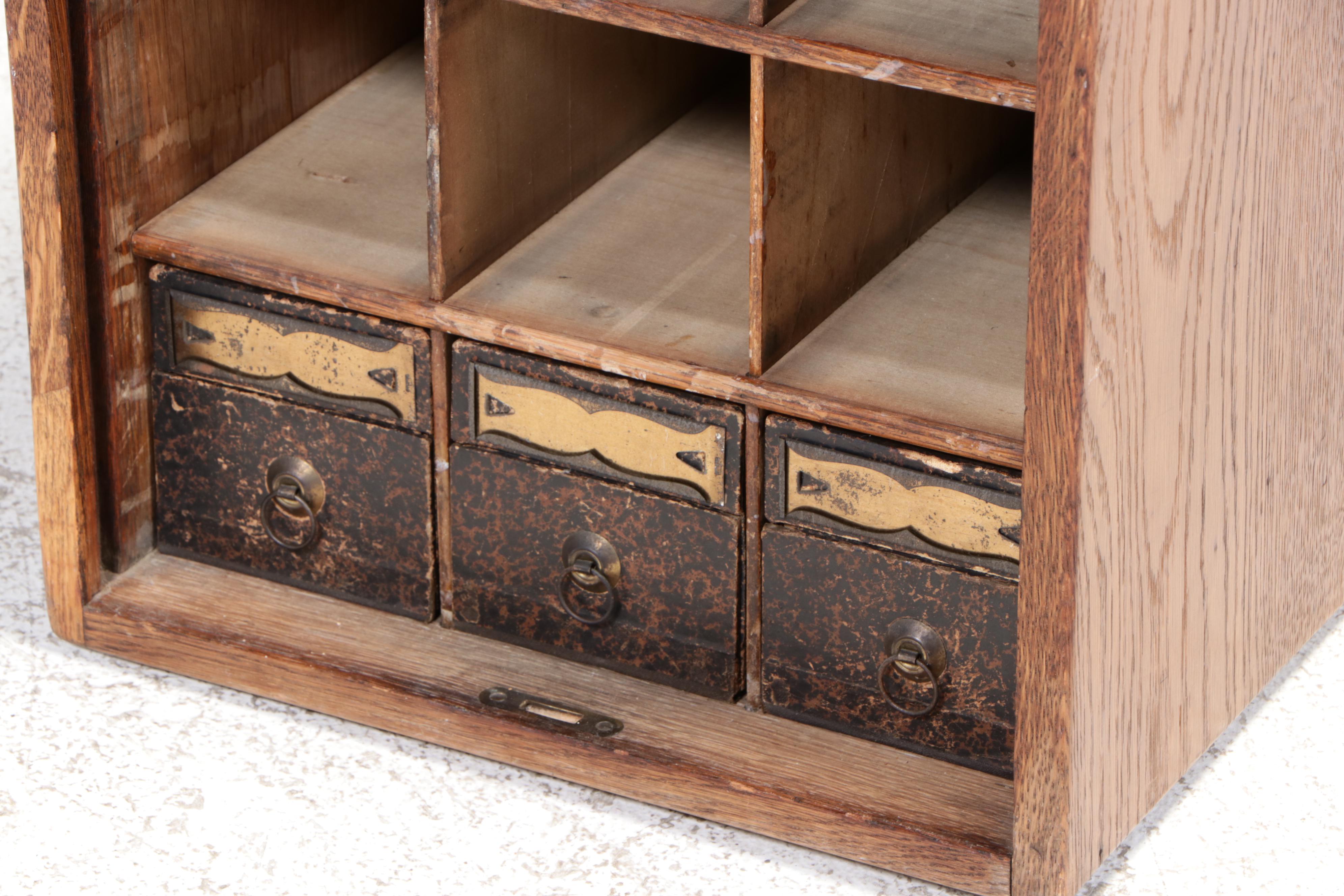 Small Oak Tambour-Front File Cabinet with Inserts, Incl. The Globe-Wernicke Co.
