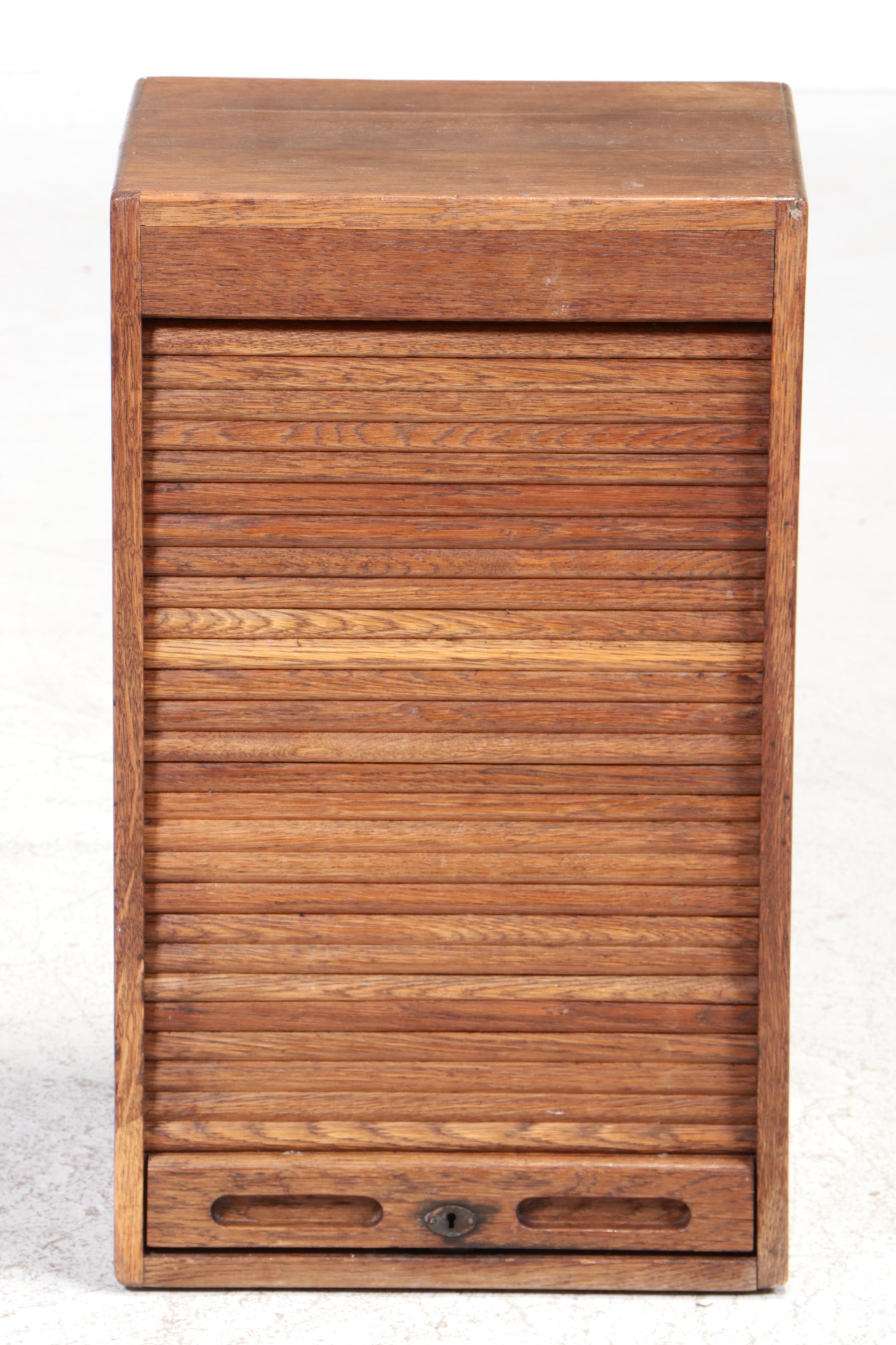 Small Oak Tambour-Front File Cabinet with Inserts, Incl. The Globe-Wernicke Co.