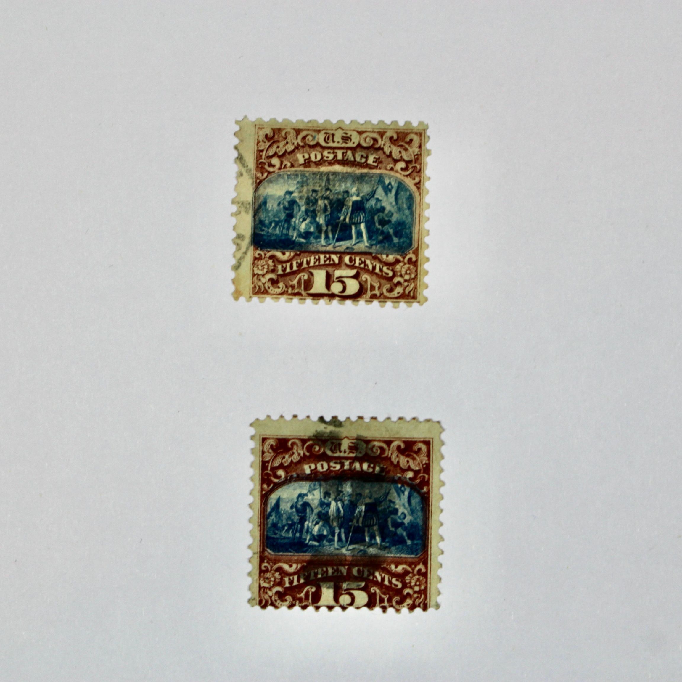 Two Used 15-Cent 1869 Pictorial Postage Stamps