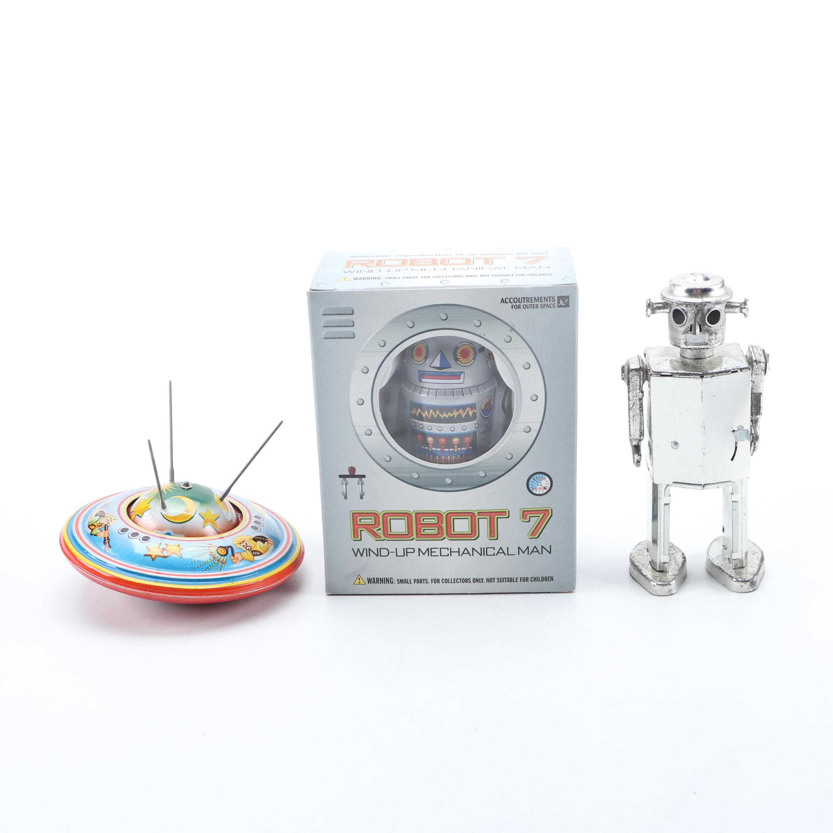 Atomic Robot Man, Robot 7 and Apollo Metal Toys, Mid to Late 20th Century