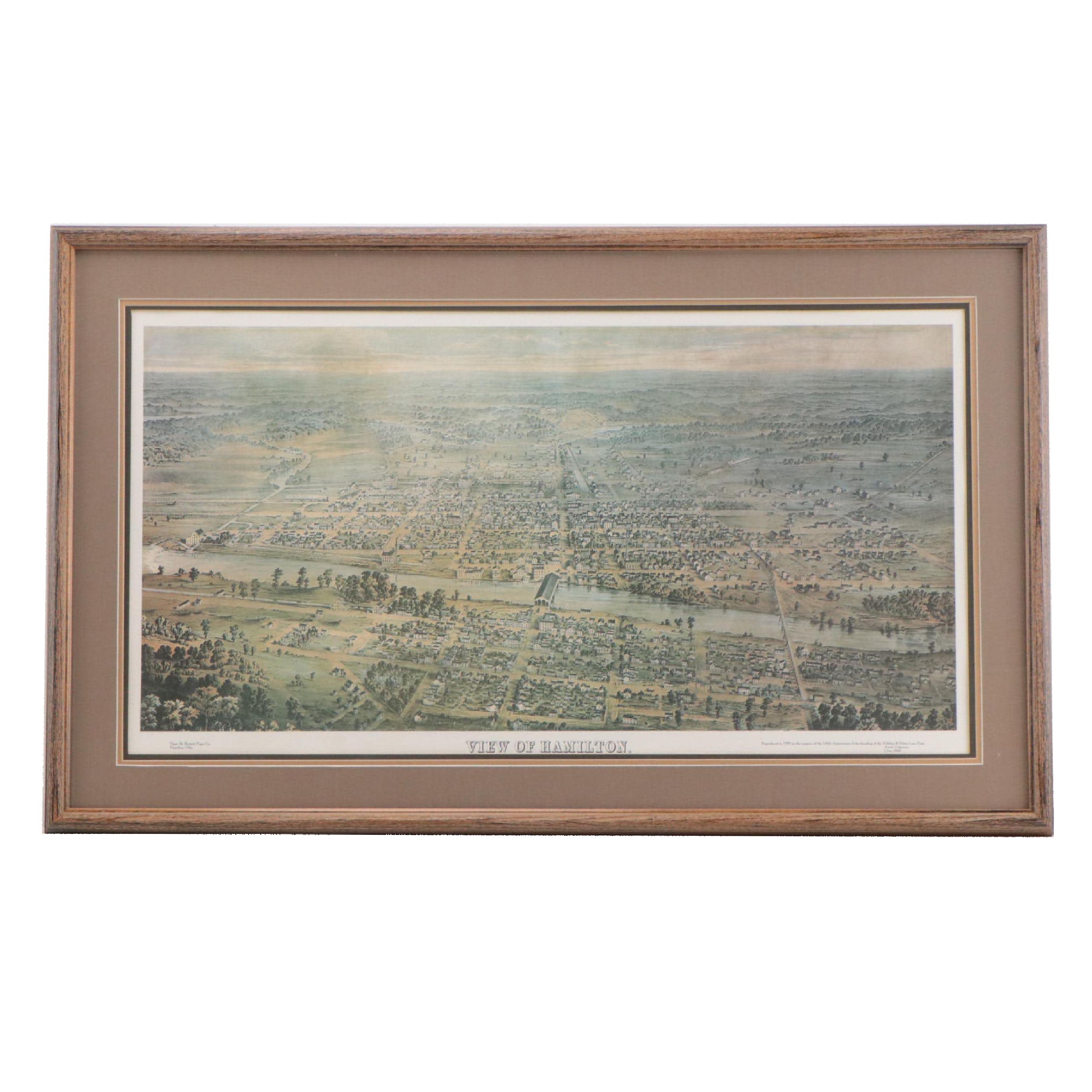 Offset Lithograph Pictorial Map "View of Hamilton, Ohio," 1990