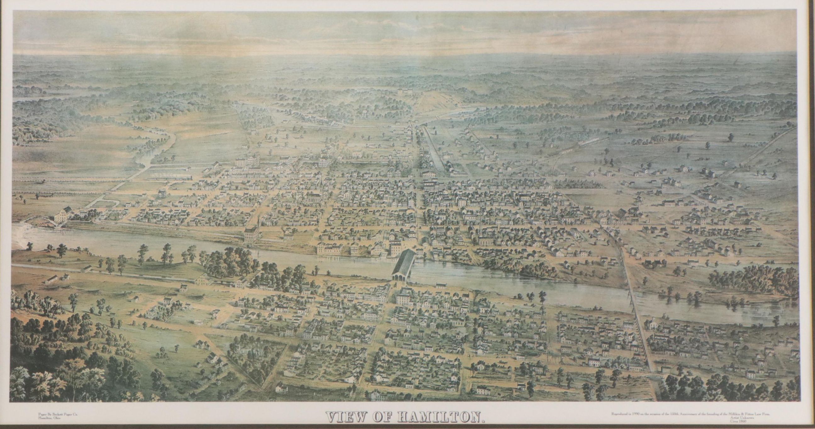 Offset Lithograph Pictorial Map "View of Hamilton, Ohio," 1990