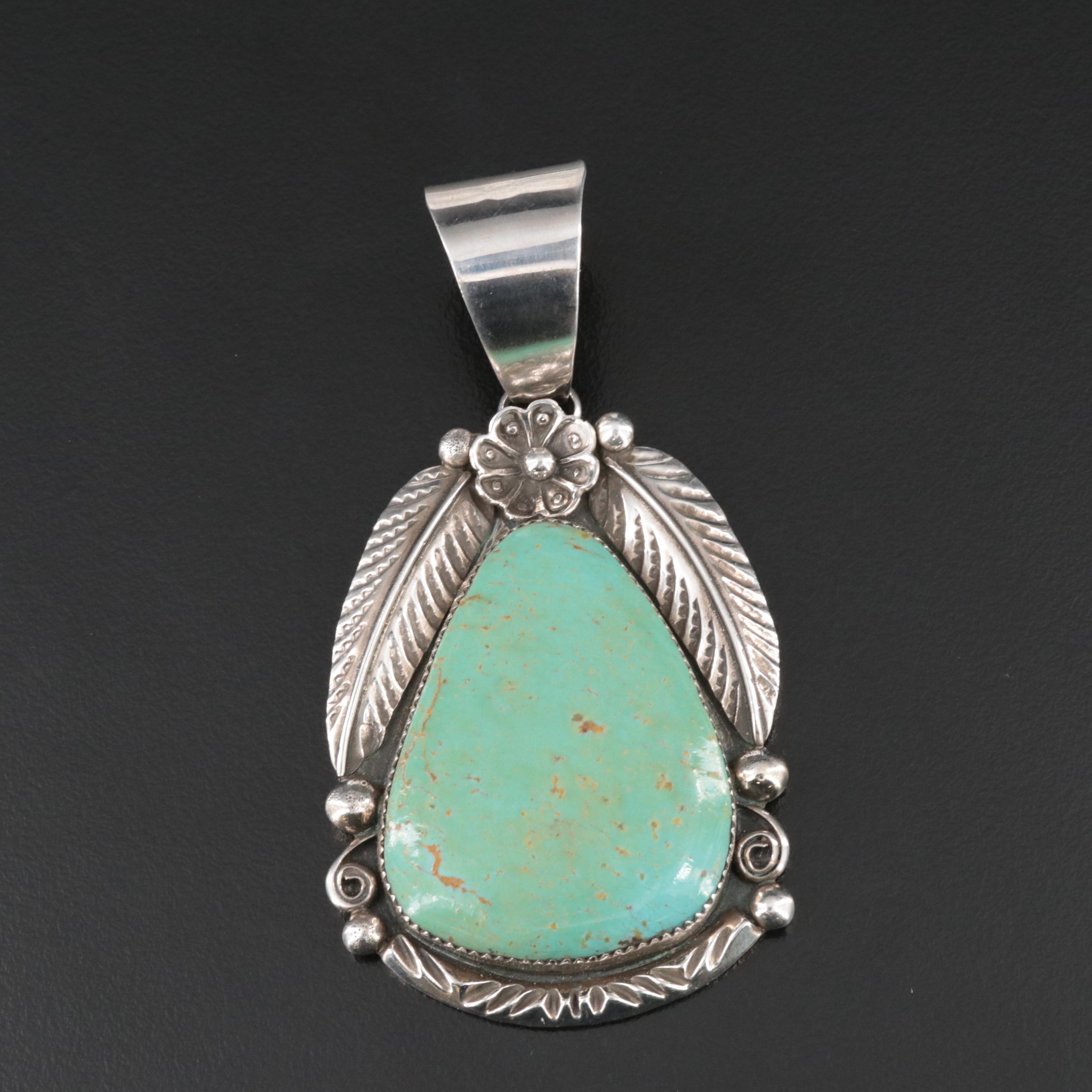 Albert Cleveland Navajo Diné Sterling Turquoise Appliqué Pendant