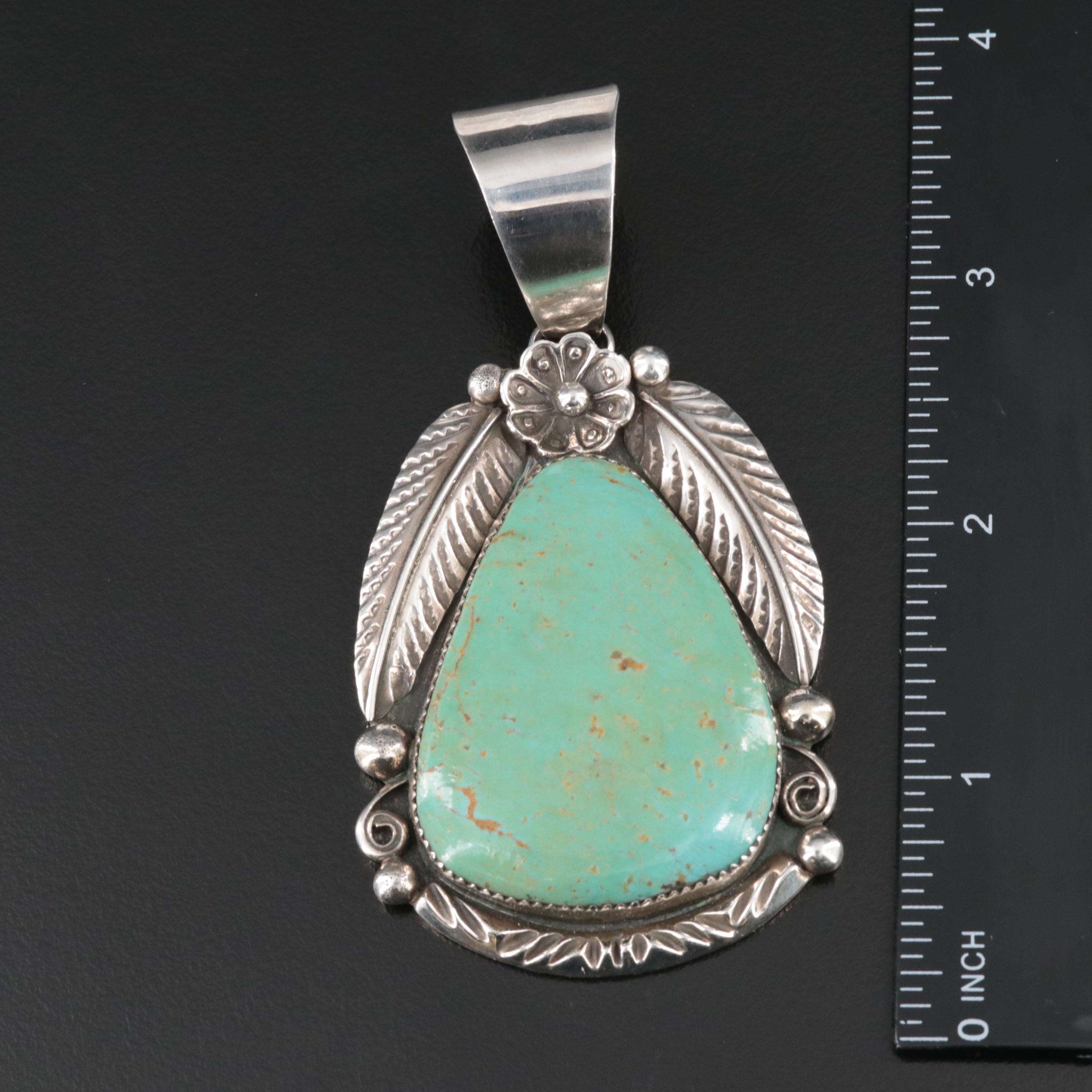 Albert Cleveland Navajo Diné Sterling Turquoise Appliqué Pendant