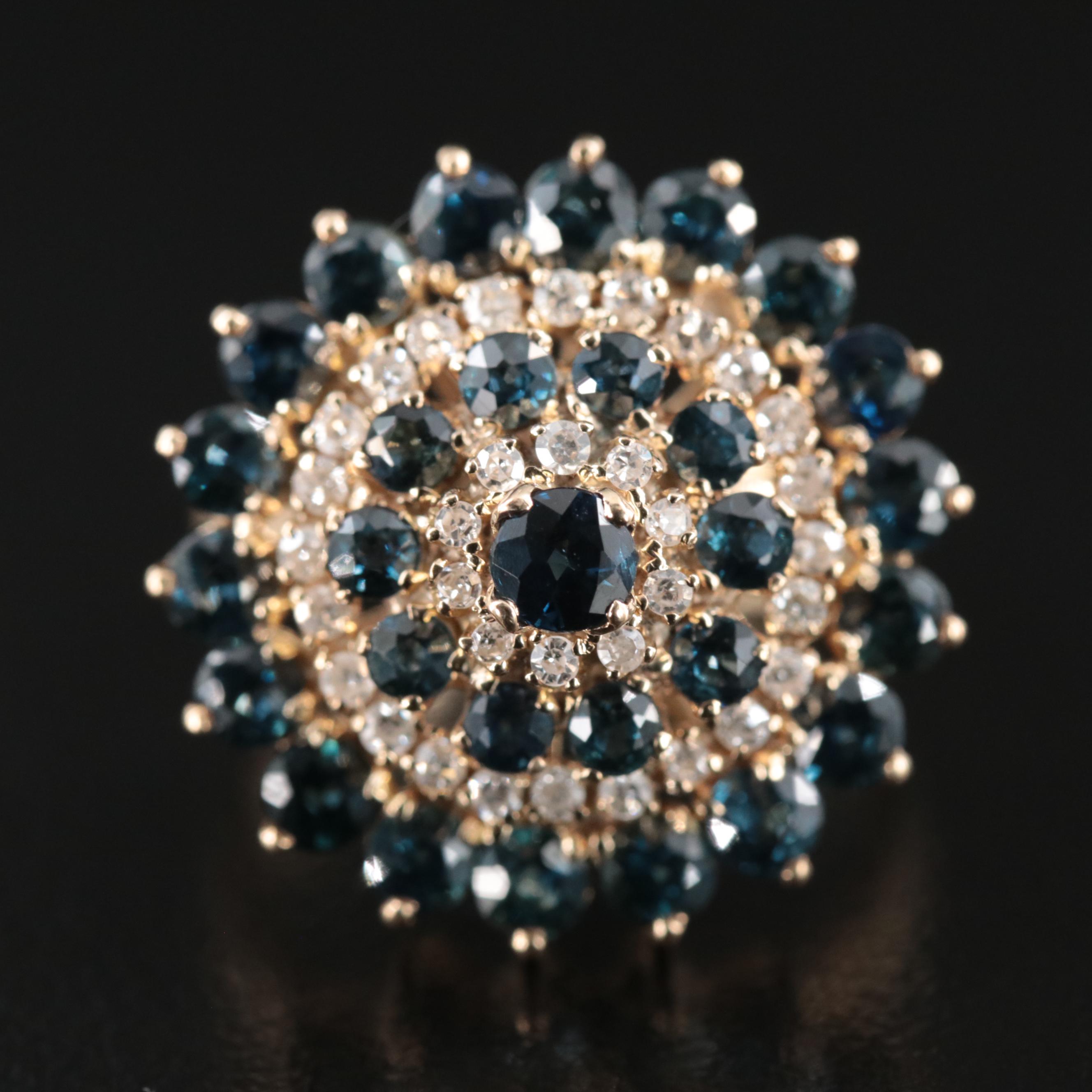 14K Sapphire and Diamond Stepped Ring