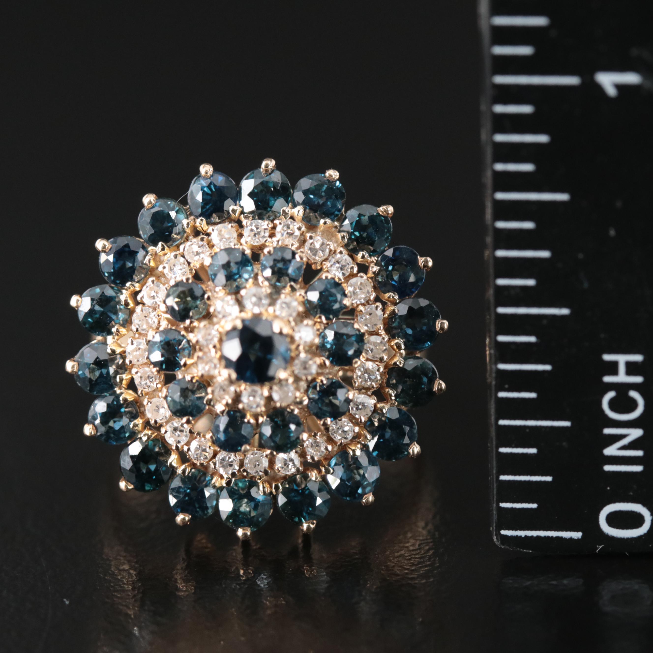 14K Sapphire and Diamond Stepped Ring