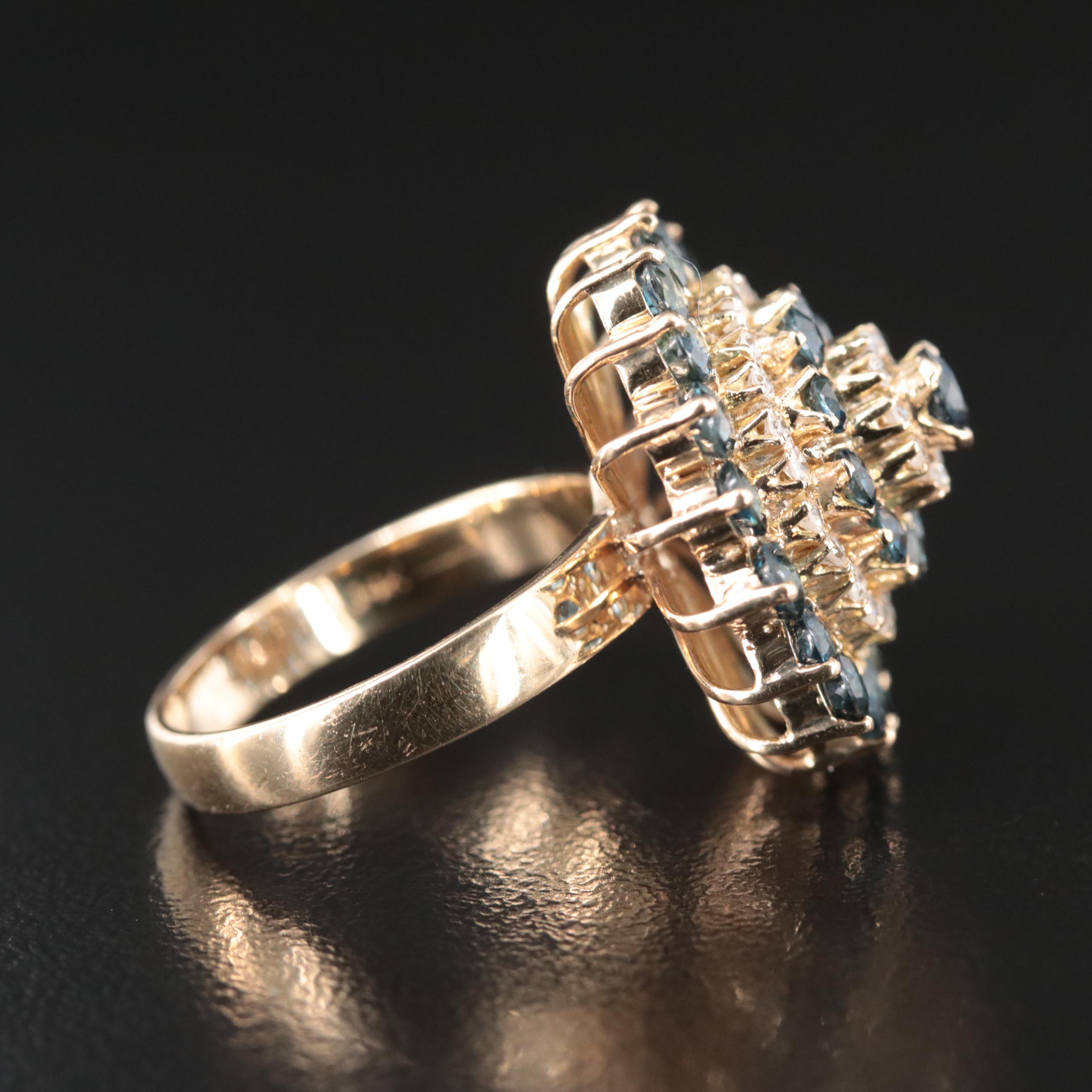 14K Sapphire and Diamond Stepped Ring