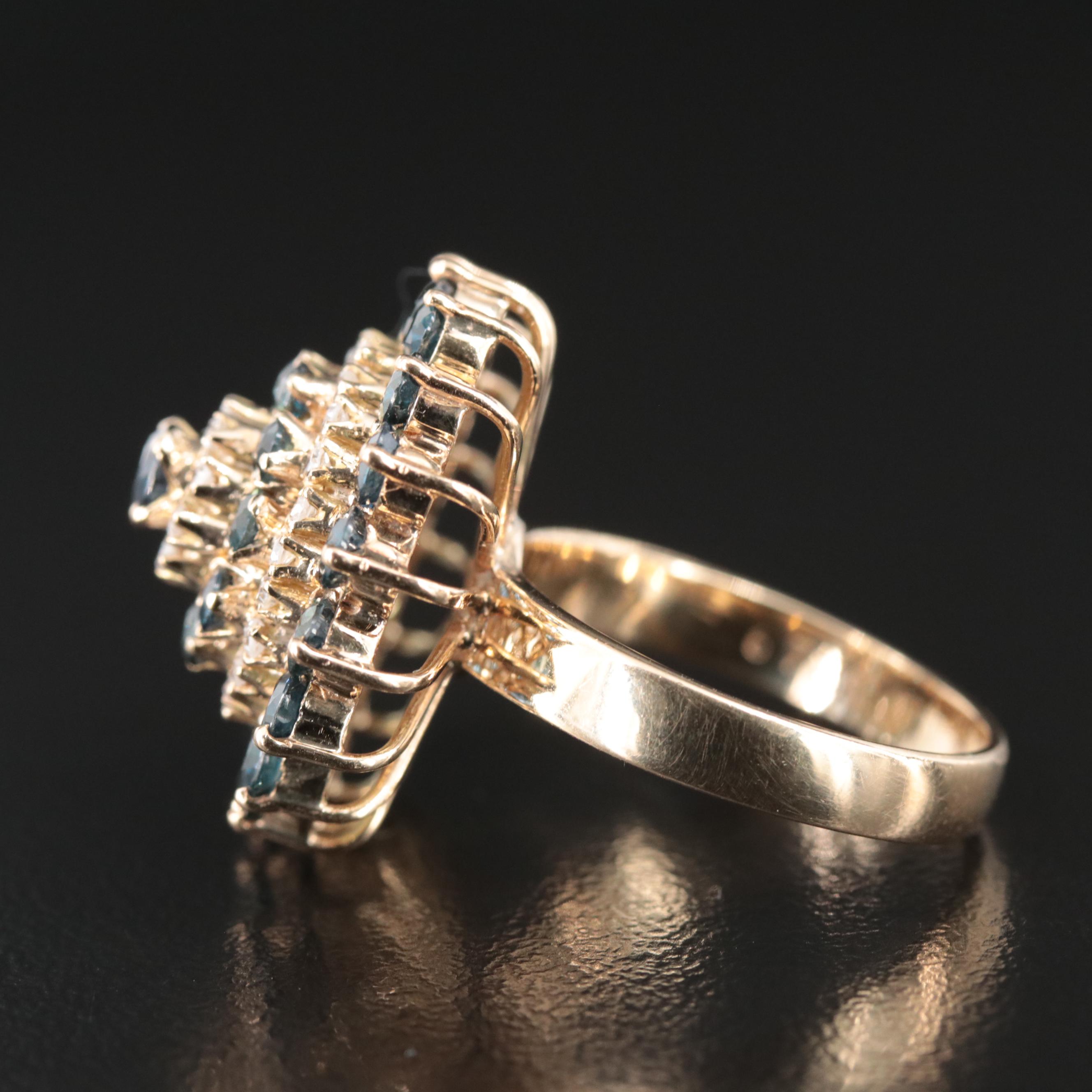 14K Sapphire and Diamond Stepped Ring