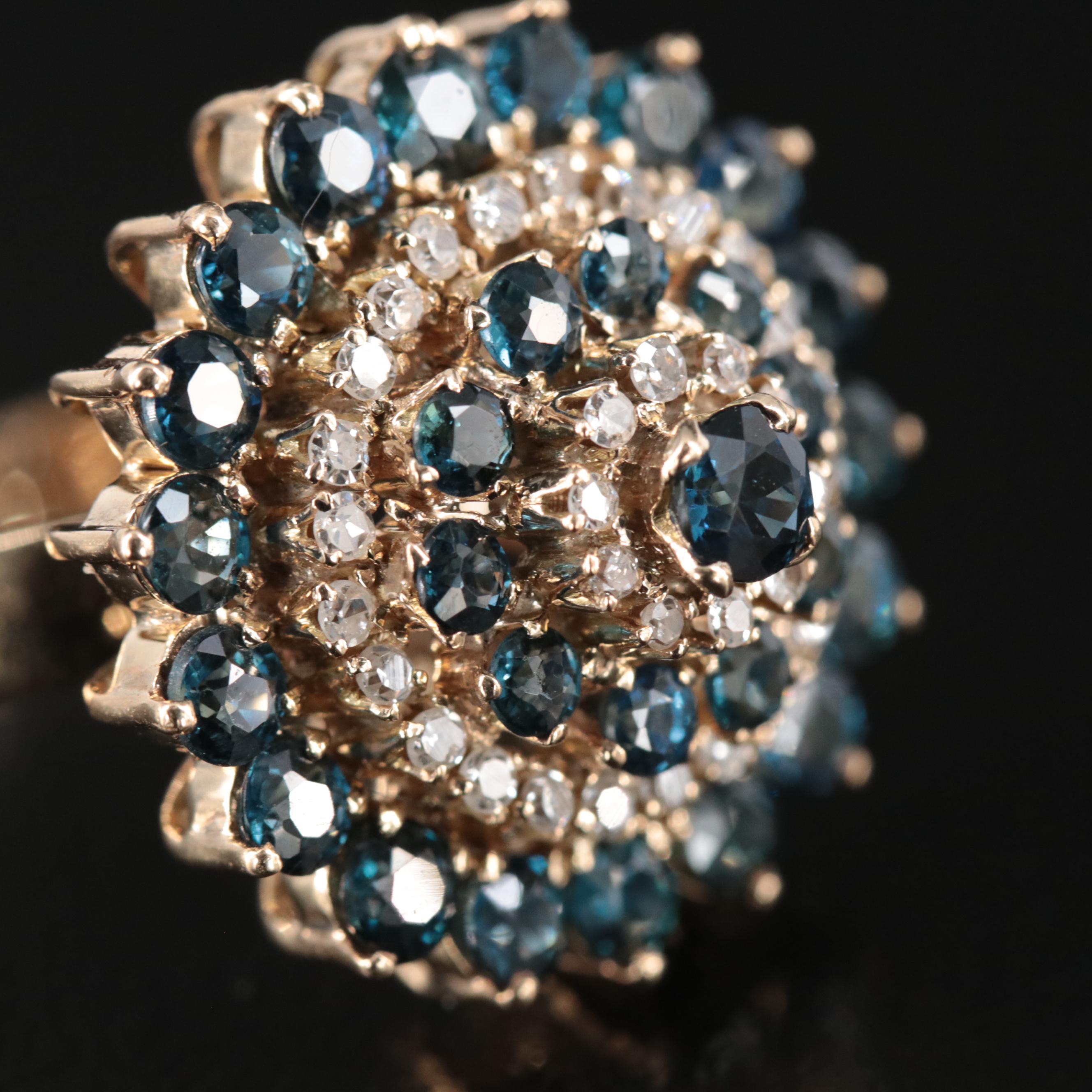 14K Sapphire and Diamond Stepped Ring