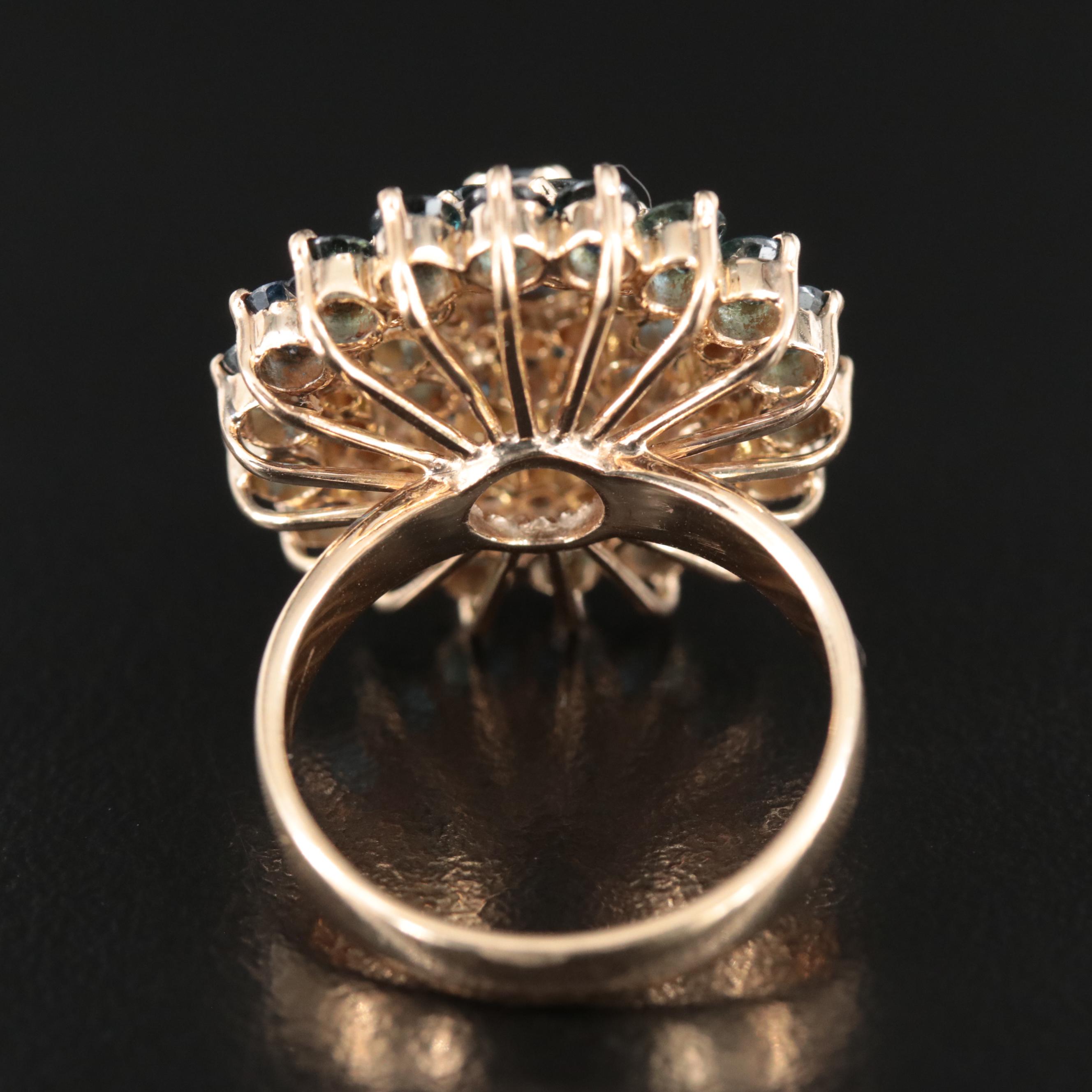 14K Sapphire and Diamond Stepped Ring