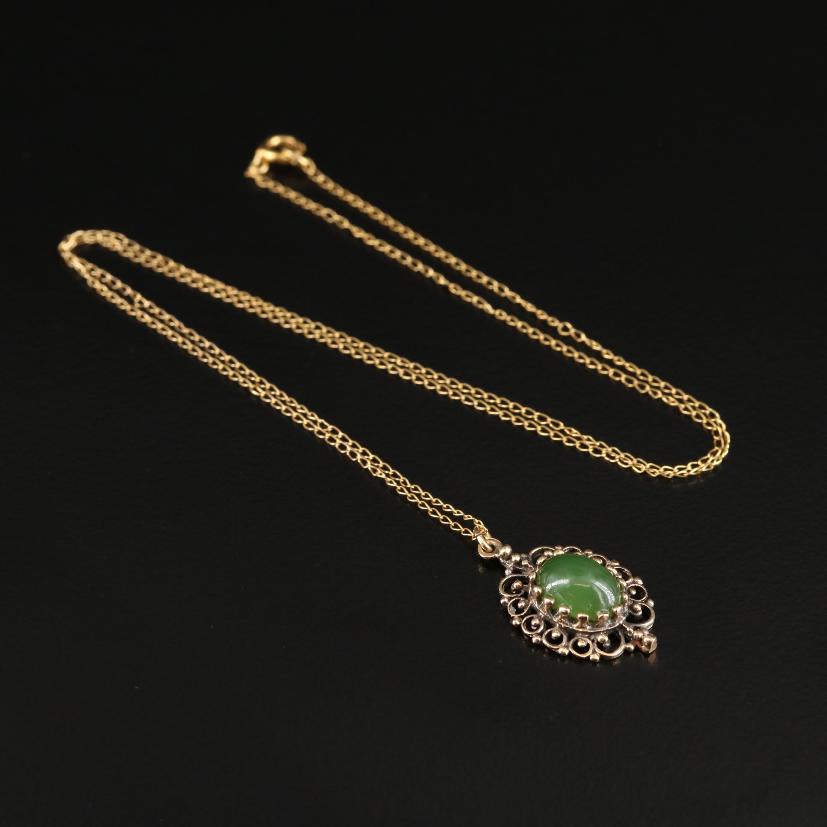 Vintage 14K Nephrite Pendant Necklace