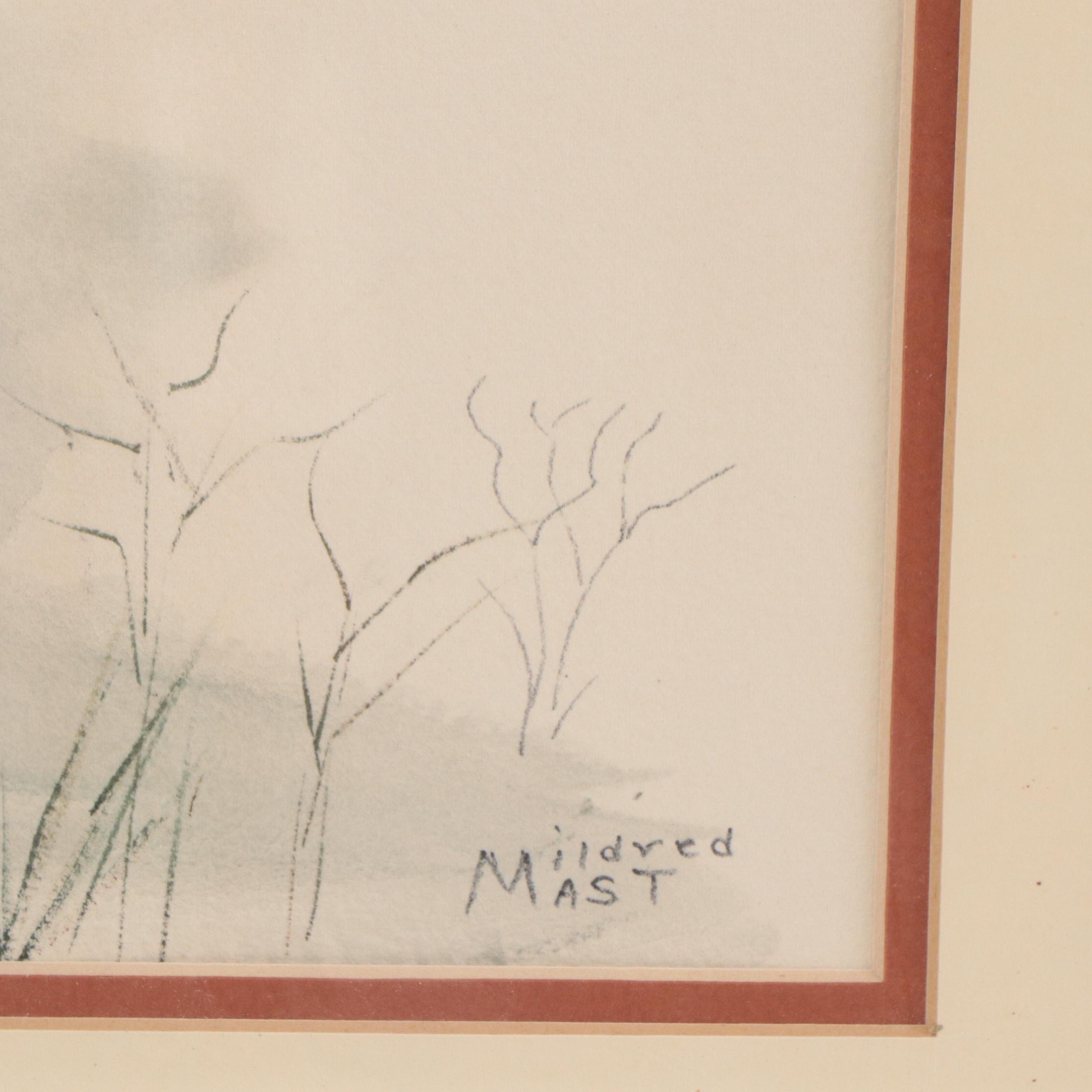 Winter Landscape Watercolor Painting of Barn