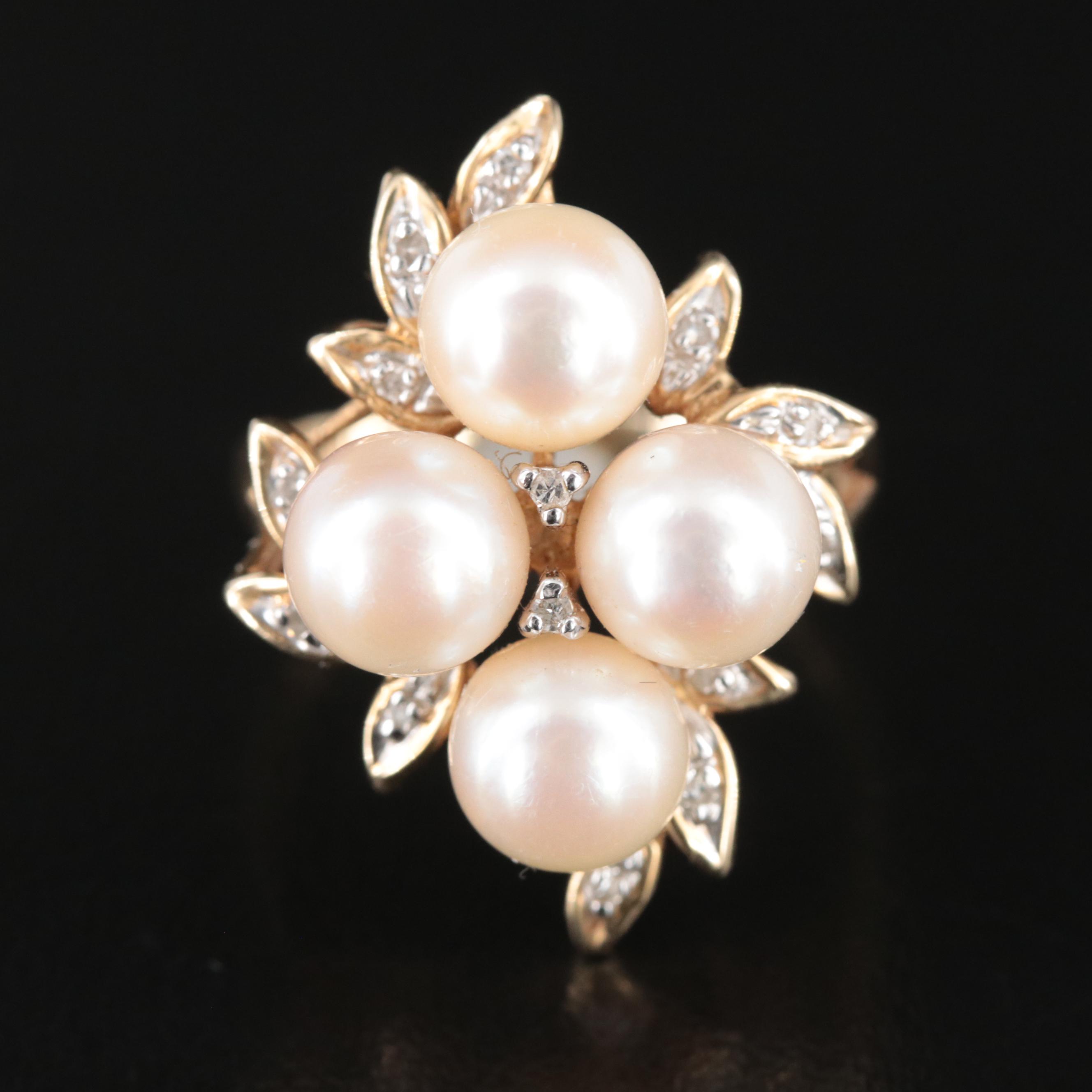 14K Pearl and Diamond Ring