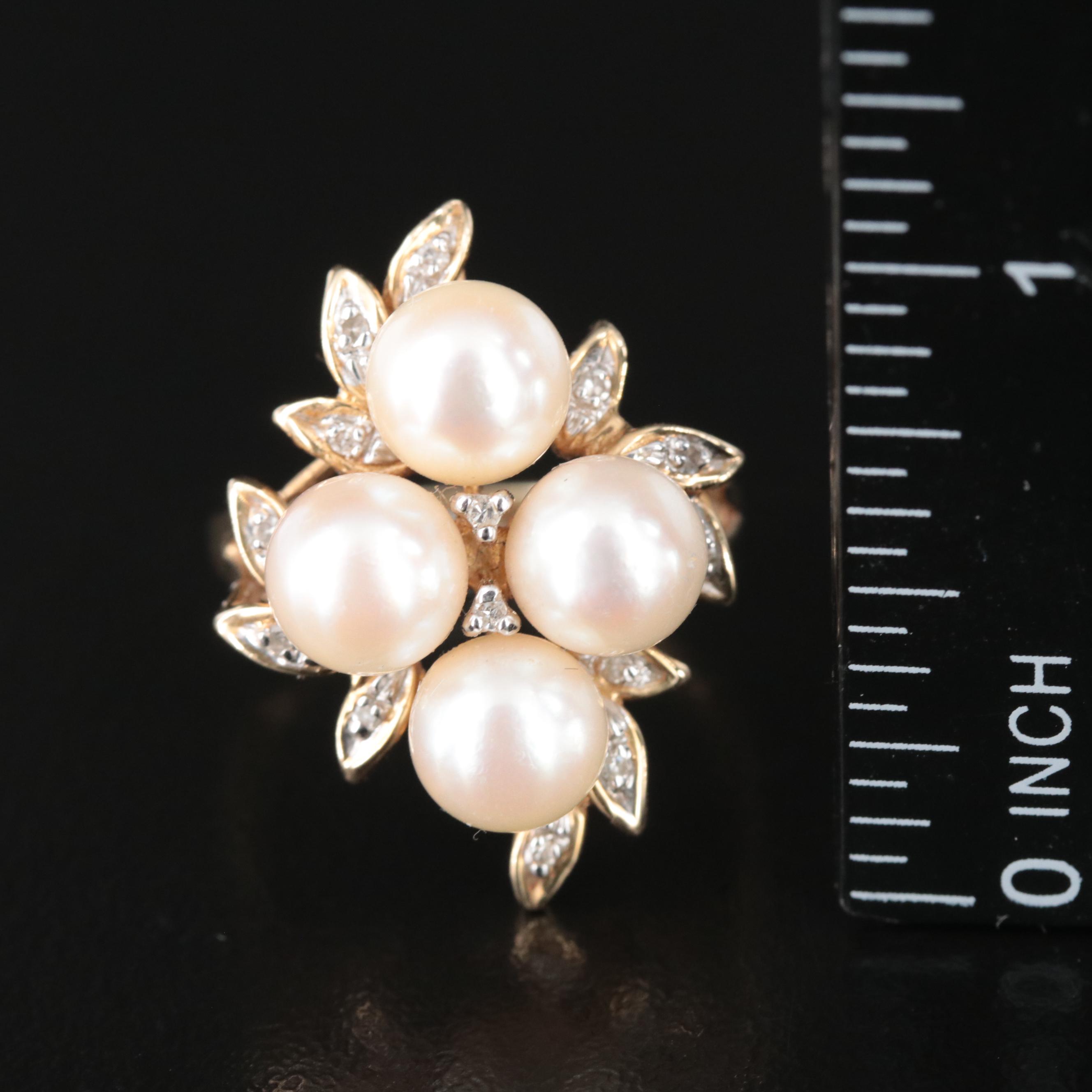 14K Pearl and Diamond Ring