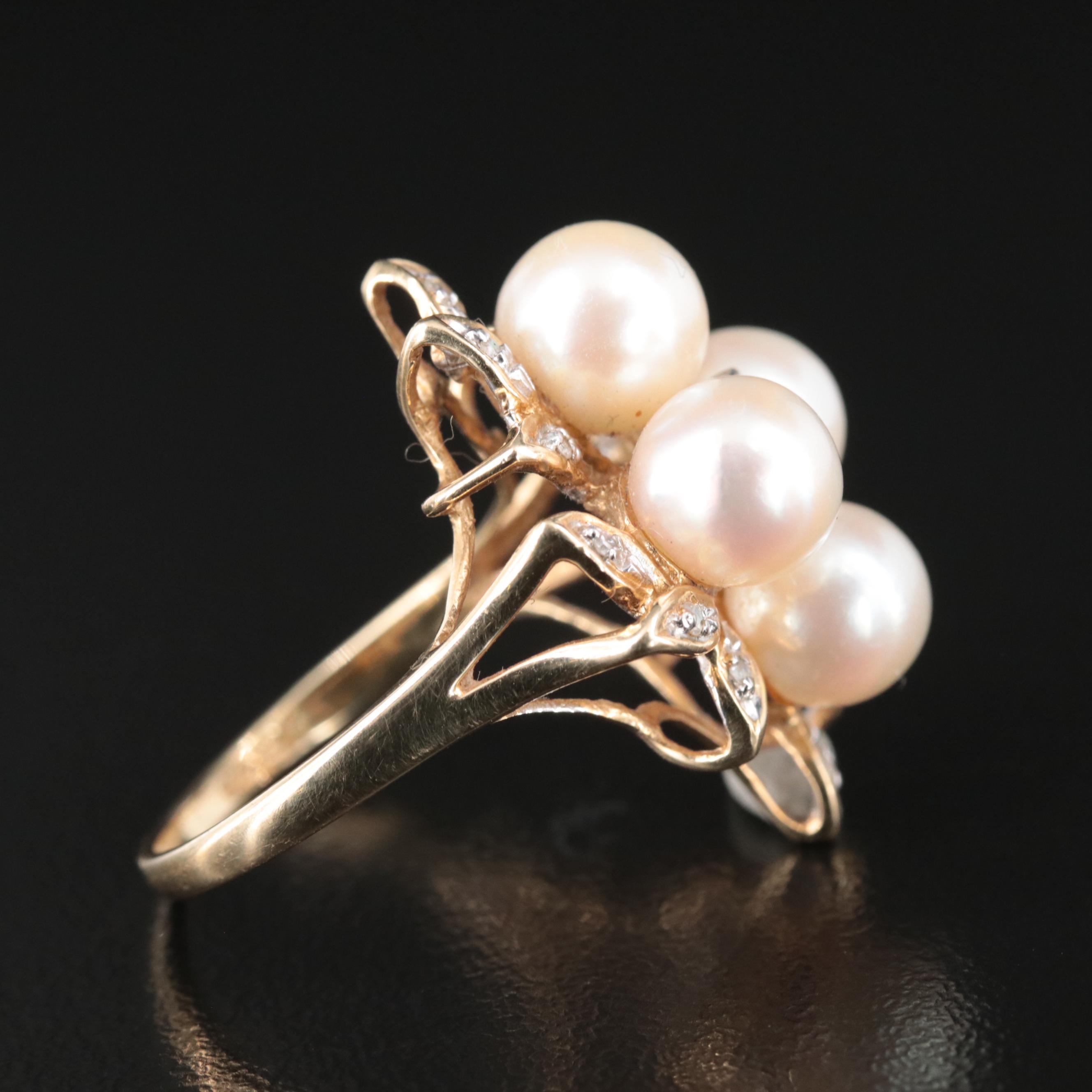 14K Pearl and Diamond Ring