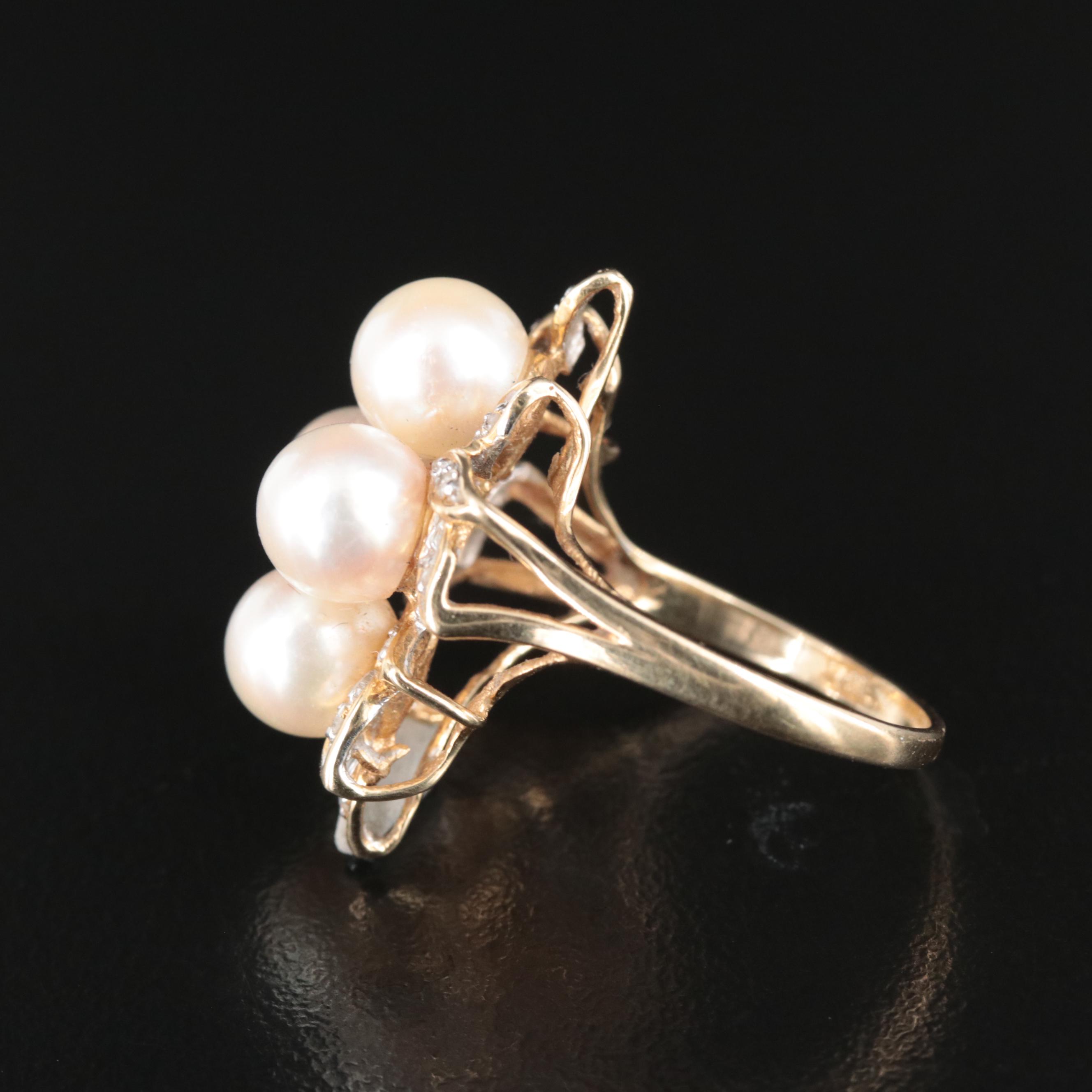 14K Pearl and Diamond Ring