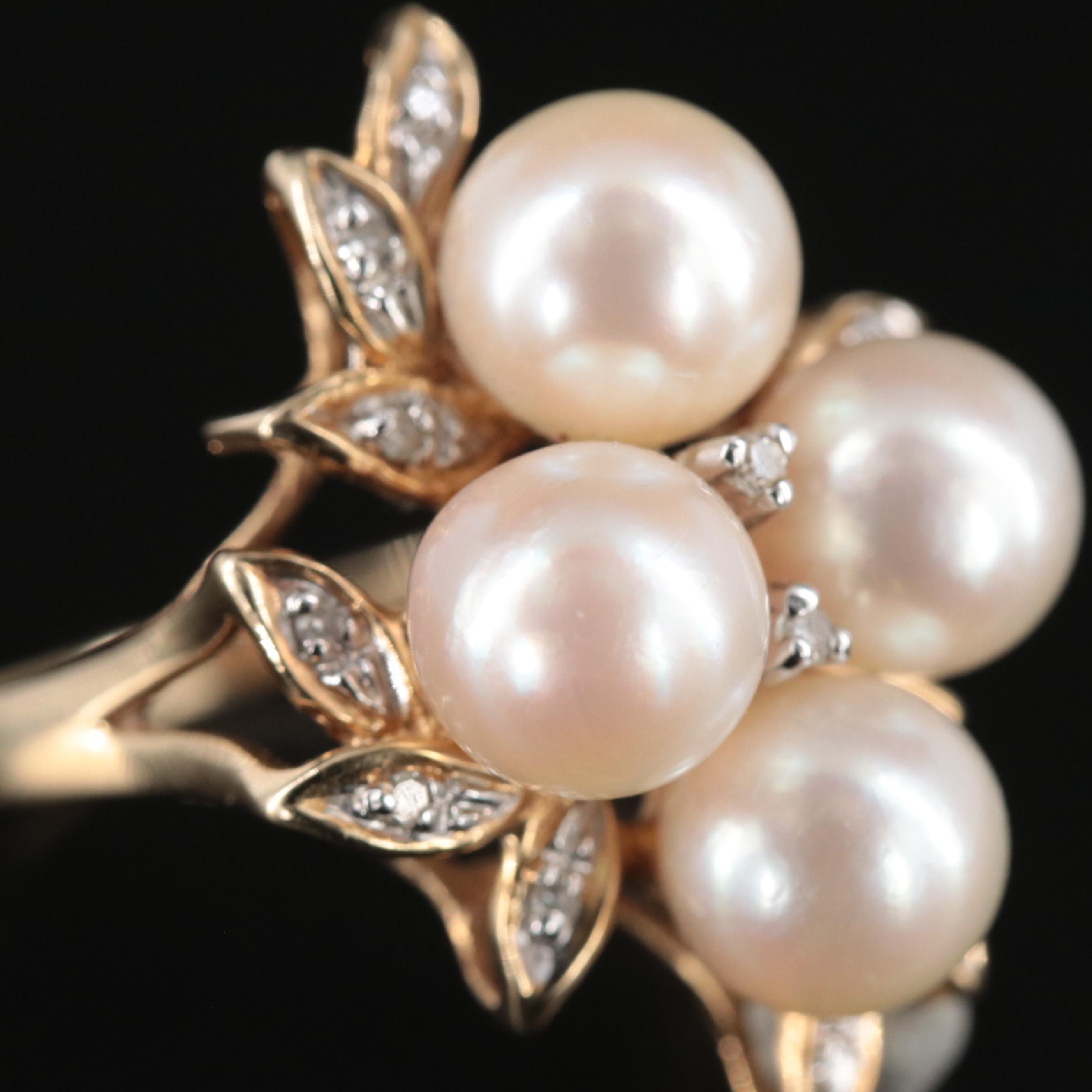 14K Pearl and Diamond Ring