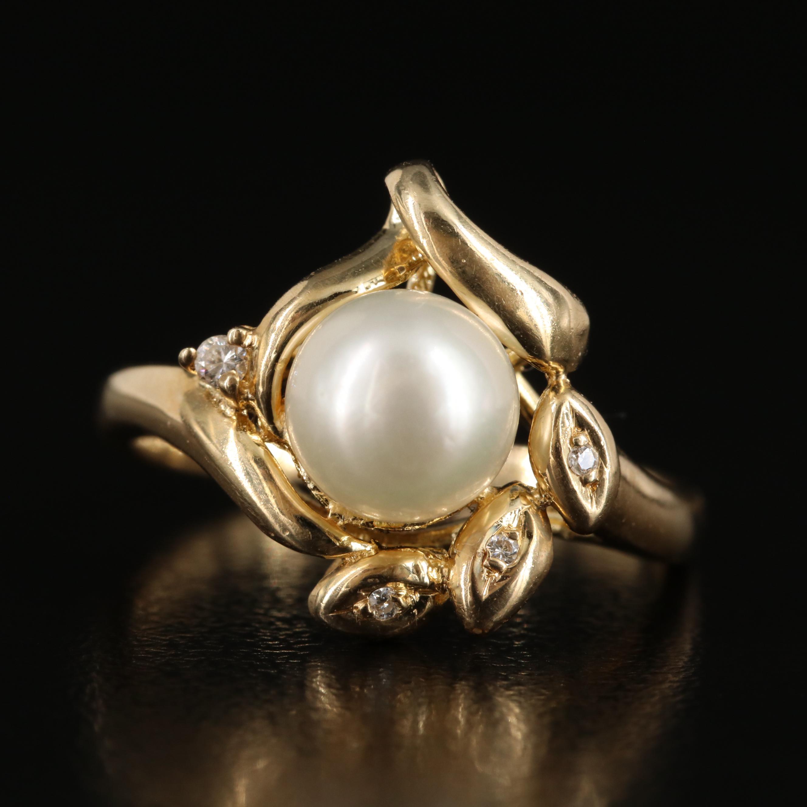 14K Pearl and Diamond Ring