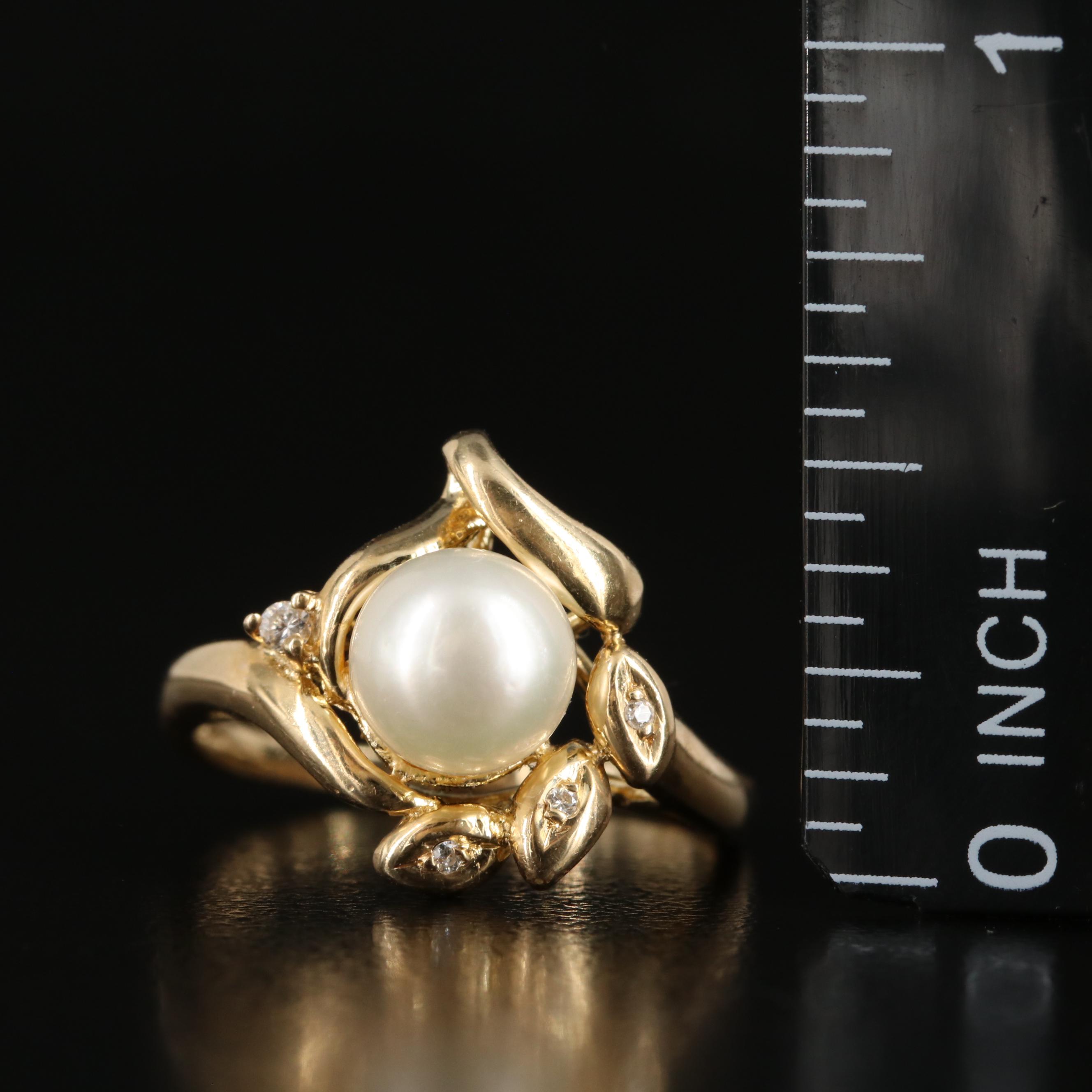 14K Pearl and Diamond Ring