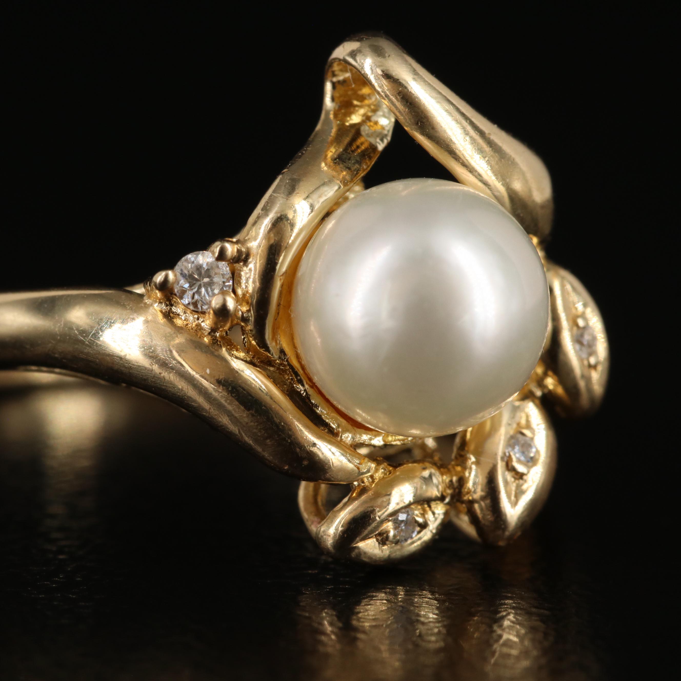 14K Pearl and Diamond Ring
